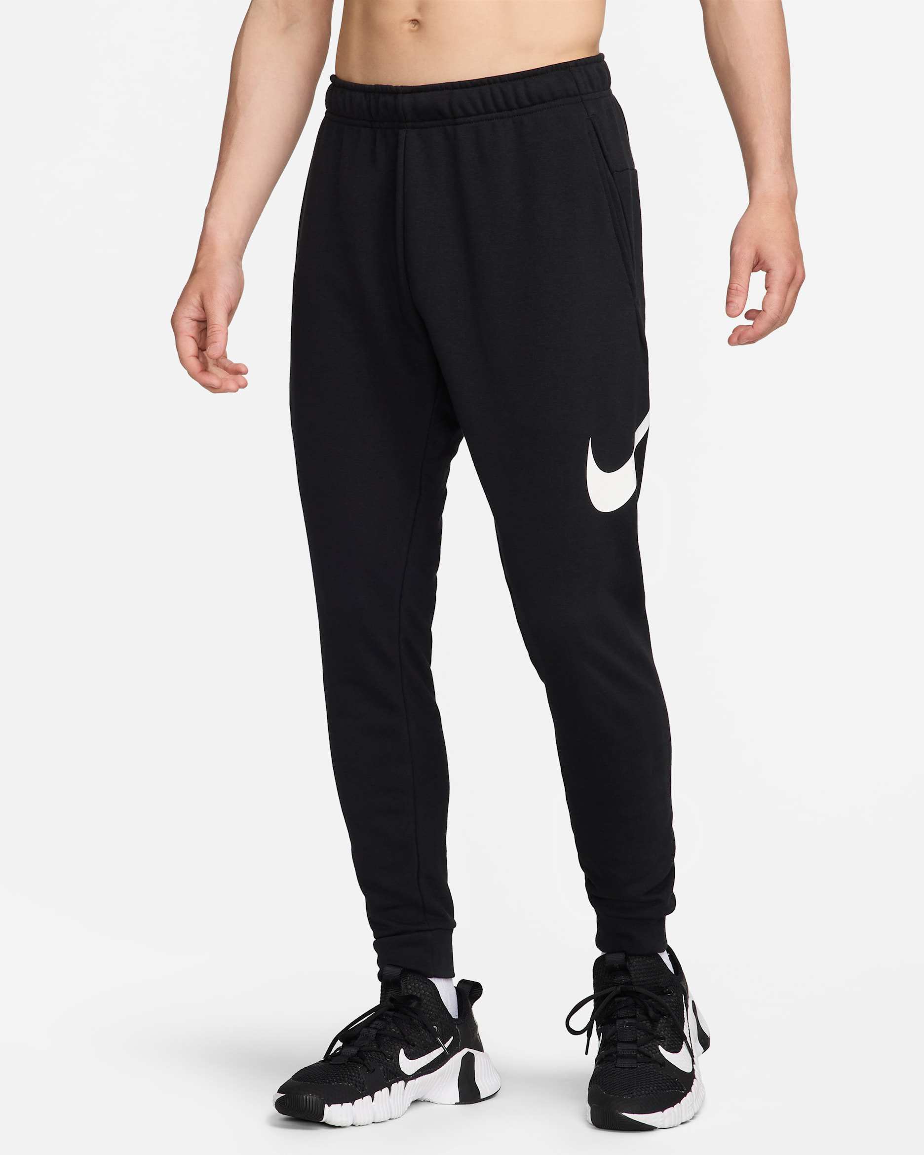 Nike Dri-FIT 男款窄管訓練長褲 - 黑色/白色