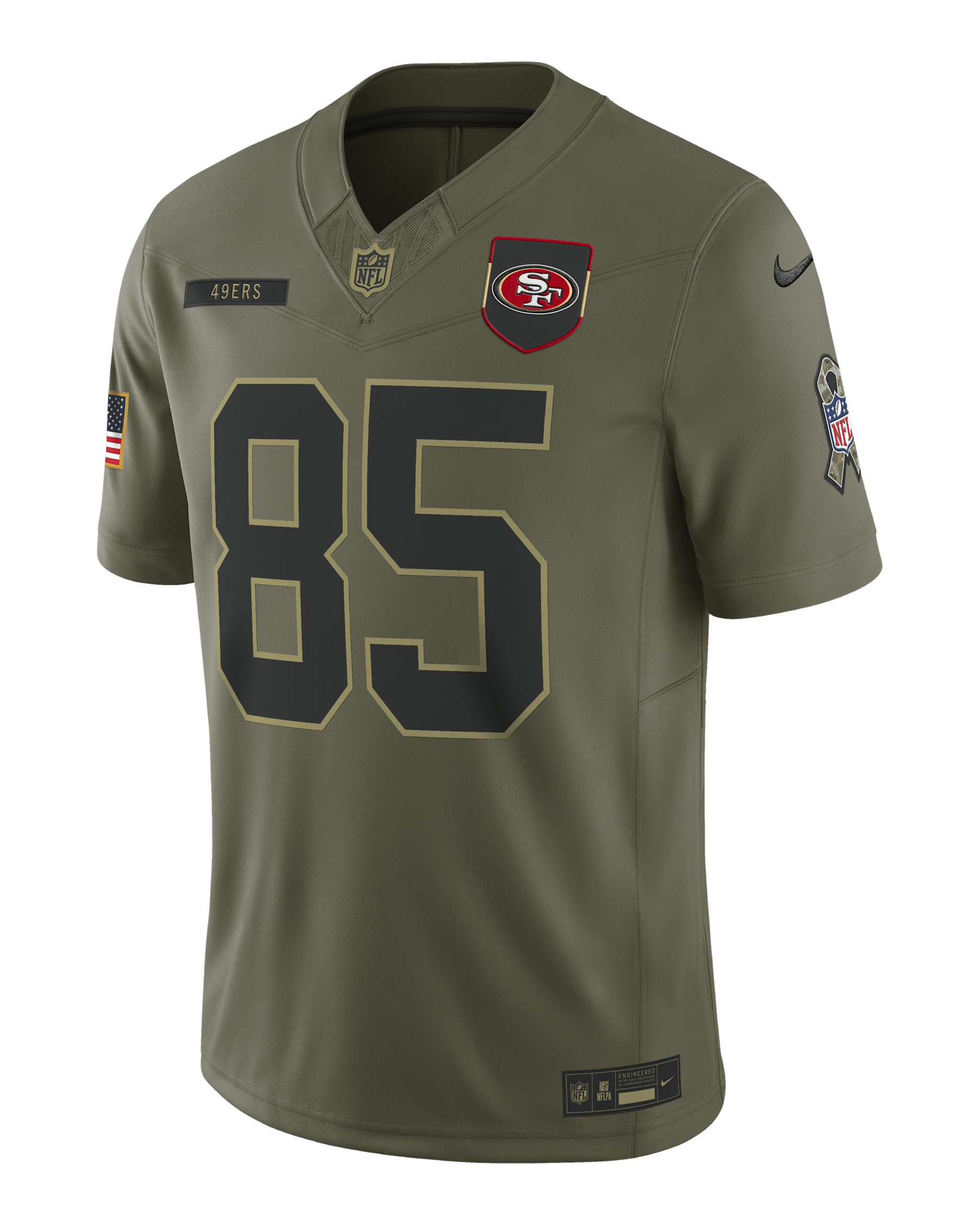 Jersey Nike Dri-FIT Limited de la NFL para hombre George Kittle San Francisco 49ers Salute to Service - Oliva medio