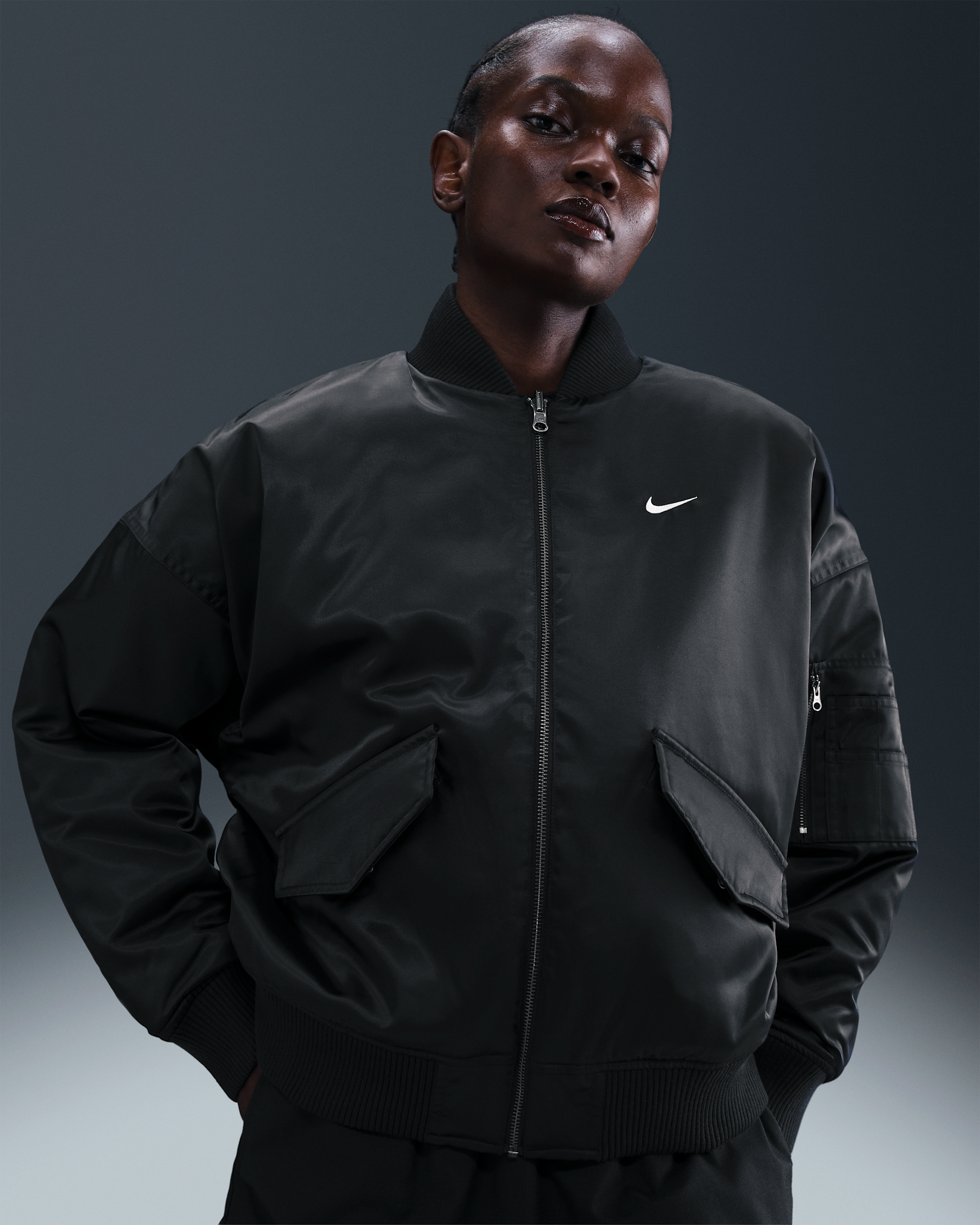 Nike Sportswear Women's Therma-FIT Reversible Bomber Jacket - Black/Medium Ash/Sail/Sail