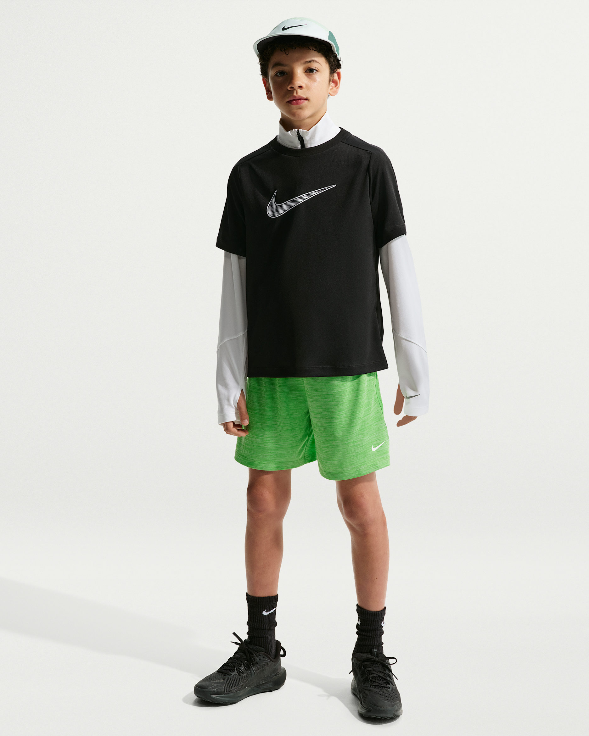 Nike Multi Older Kids' (Boys') Dri-FIT Shorts - Mean Green/Light Liquid Lime/Heather/White