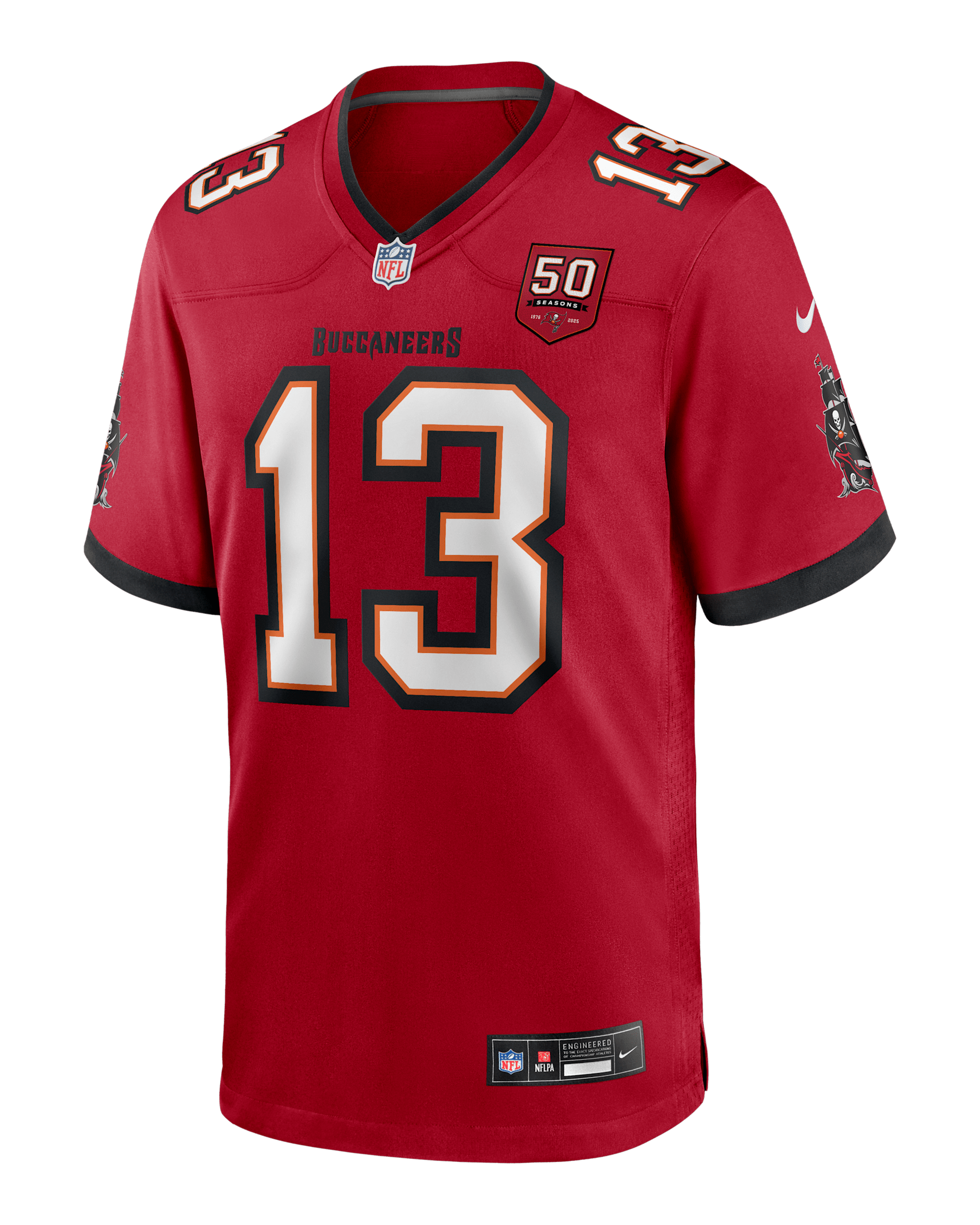 Jersey Nike de la NFL Game para hombre Mike Evans Tampa Bay Buccaneers 50th Anniversary - Rojo