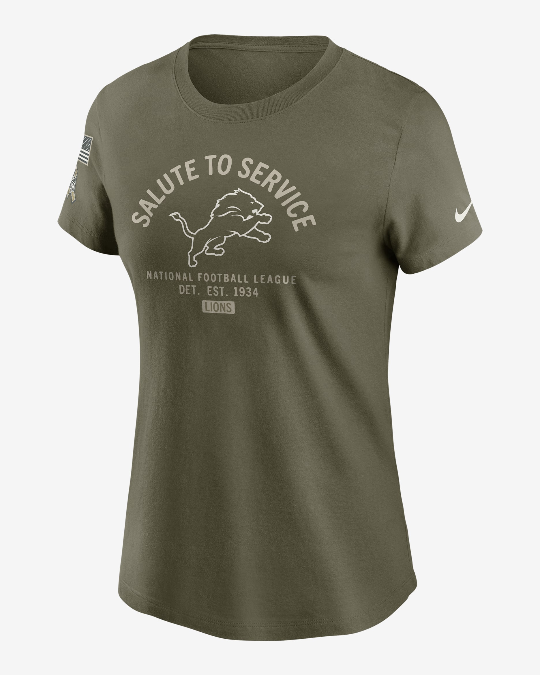 Playera Nike de la NFL para mujer Detroit Lions Salute to Service Sideline - Oliva