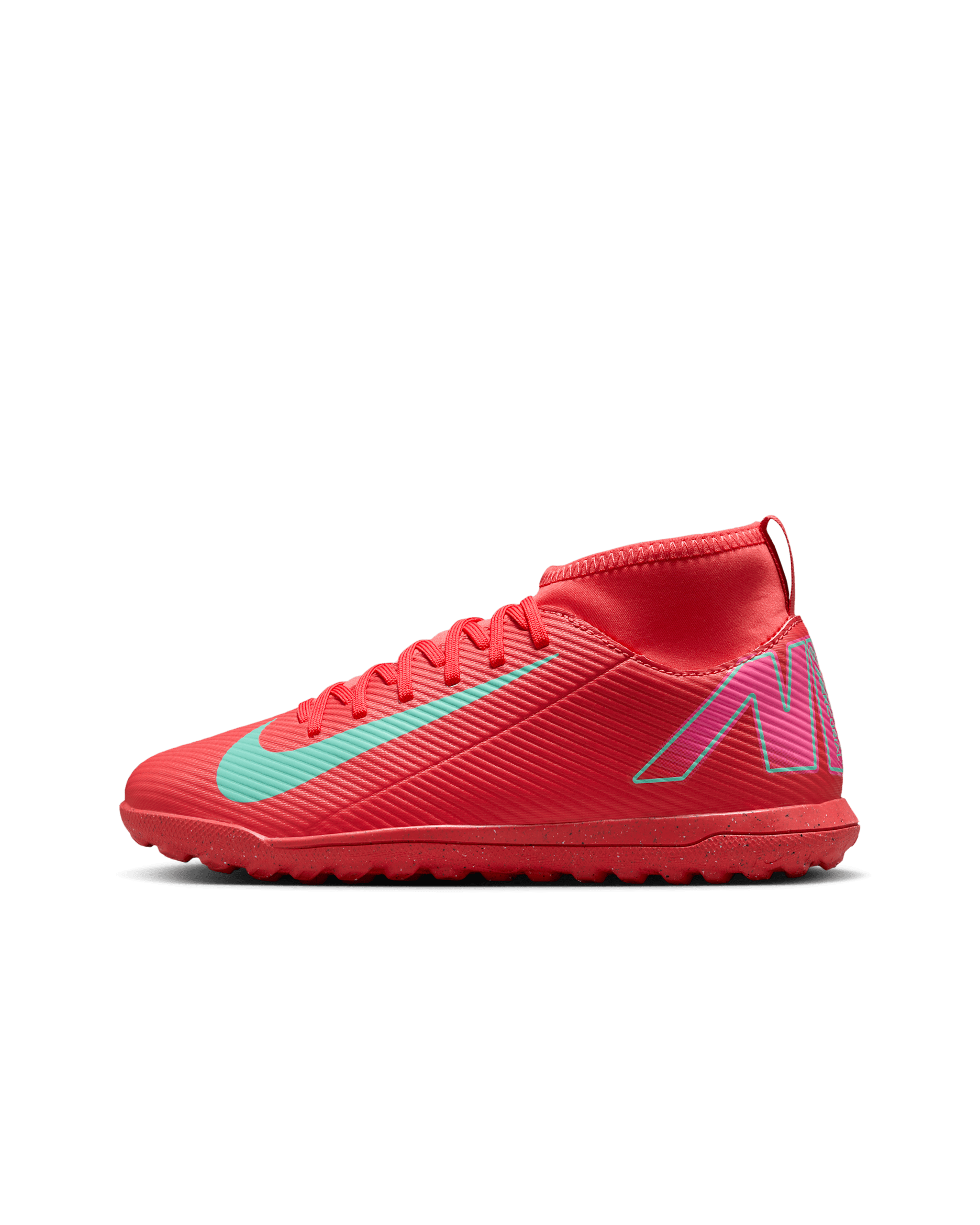 Nike Jr. Mercurial Superfly 10 Club 小/大童人工短草草皮高筒足球鞋 - Ember Glow/Aurora Green