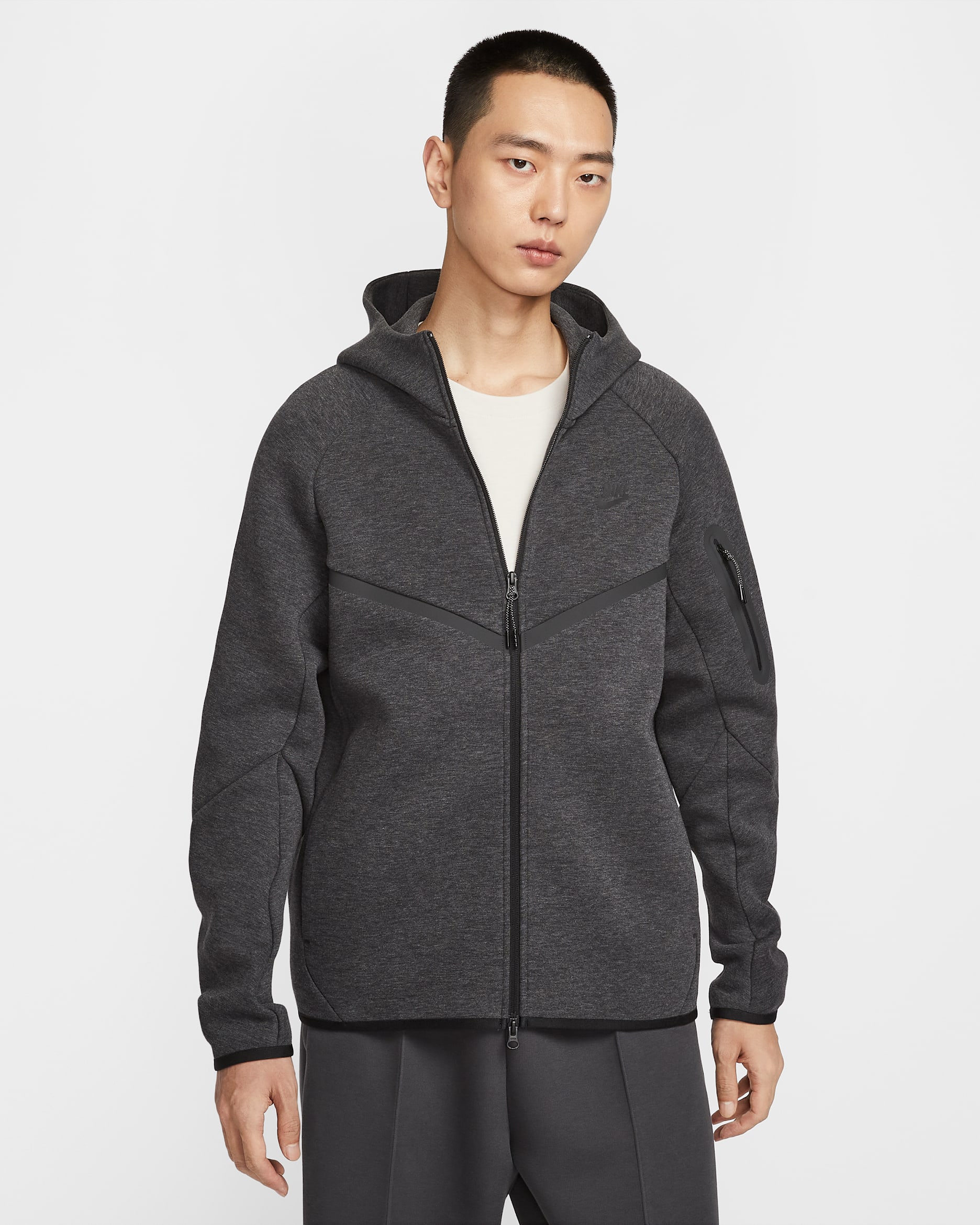 Nike Tech Men's Full-Zip Windrunner Hoodie - Black Heather/Black