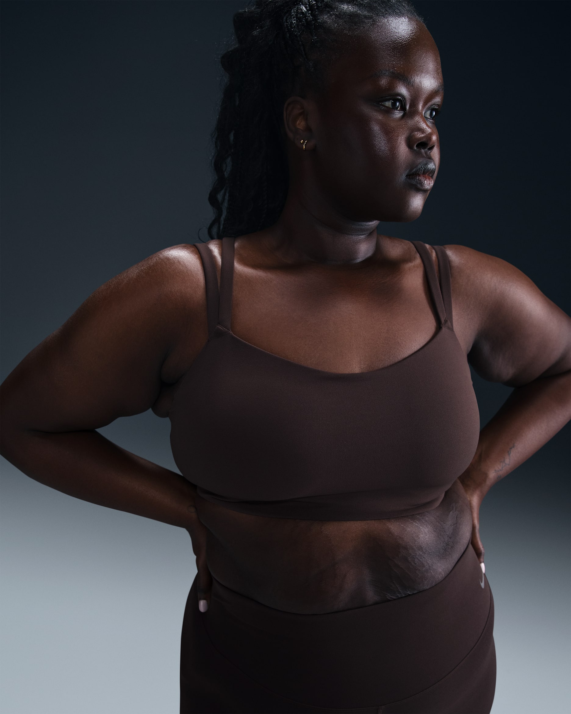 Nike Zenvy Strappy Women's Light-Support Padded Sports Bra (Plus Size) - Baroque Brown/White