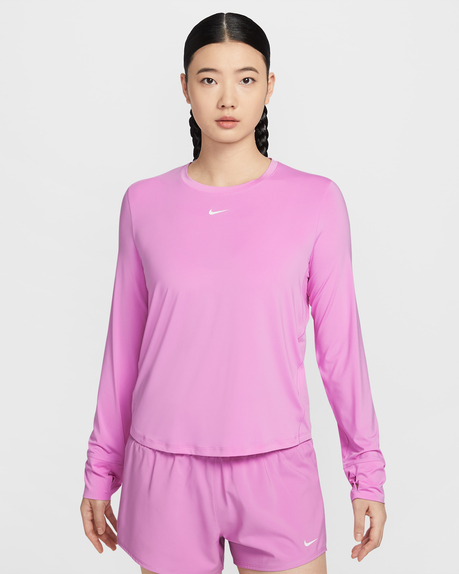 Nike One Classic 女款 Dri-FIT 長袖上衣 - Light Magenta/白色