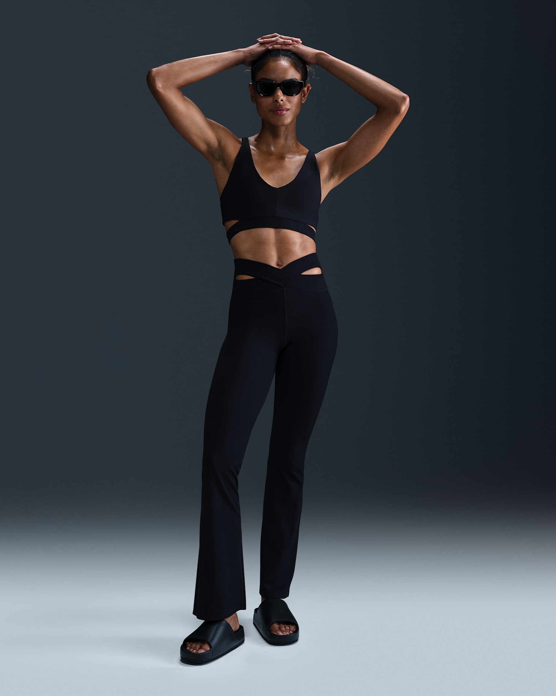 Nike Zenvy Rib Women's High-Waisted Flared Leggings - Black/Black/White