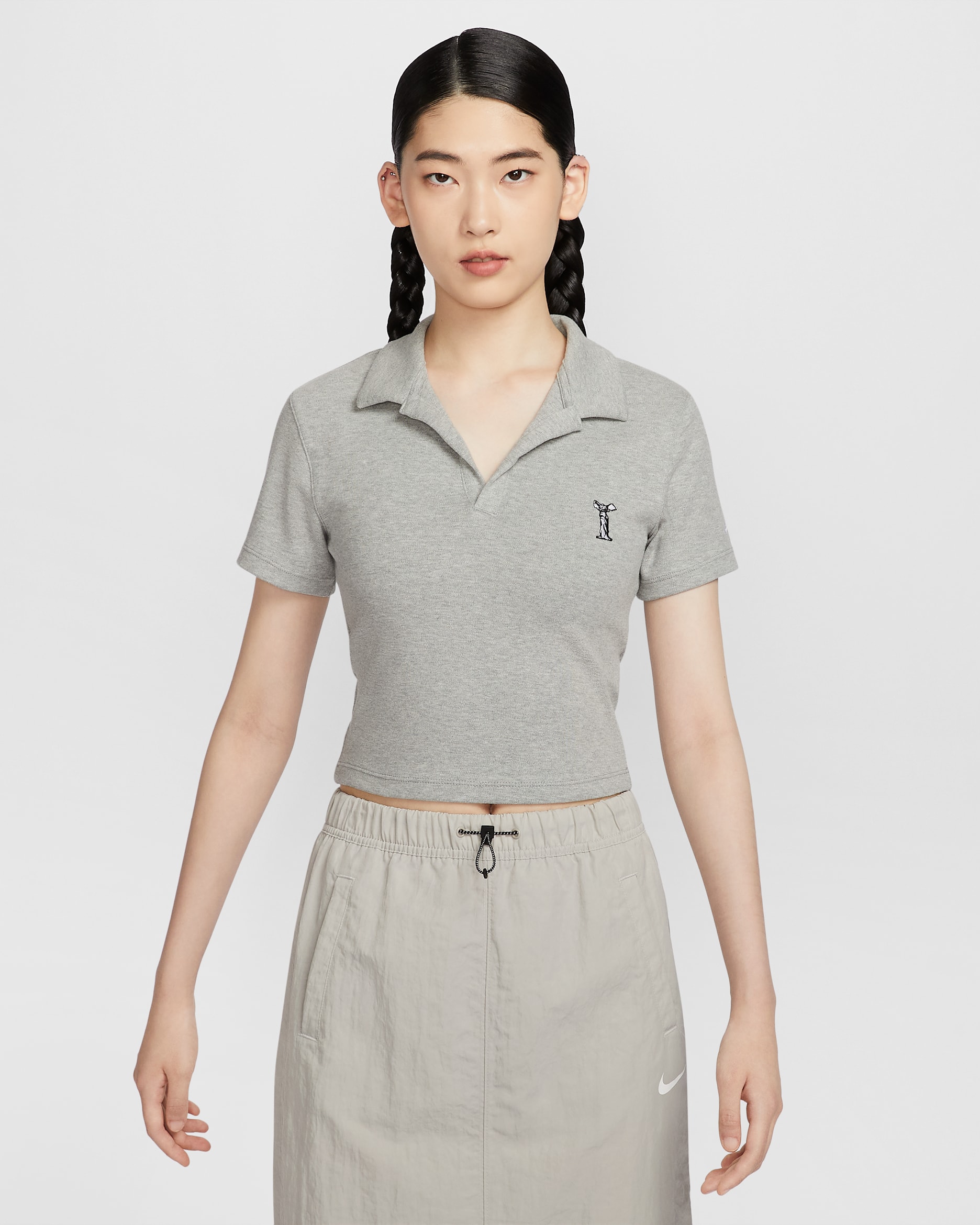나이키 스포츠웨어 여성 반팔 폴로 탑 - 다크 그레이 헤더/블랙/화이트