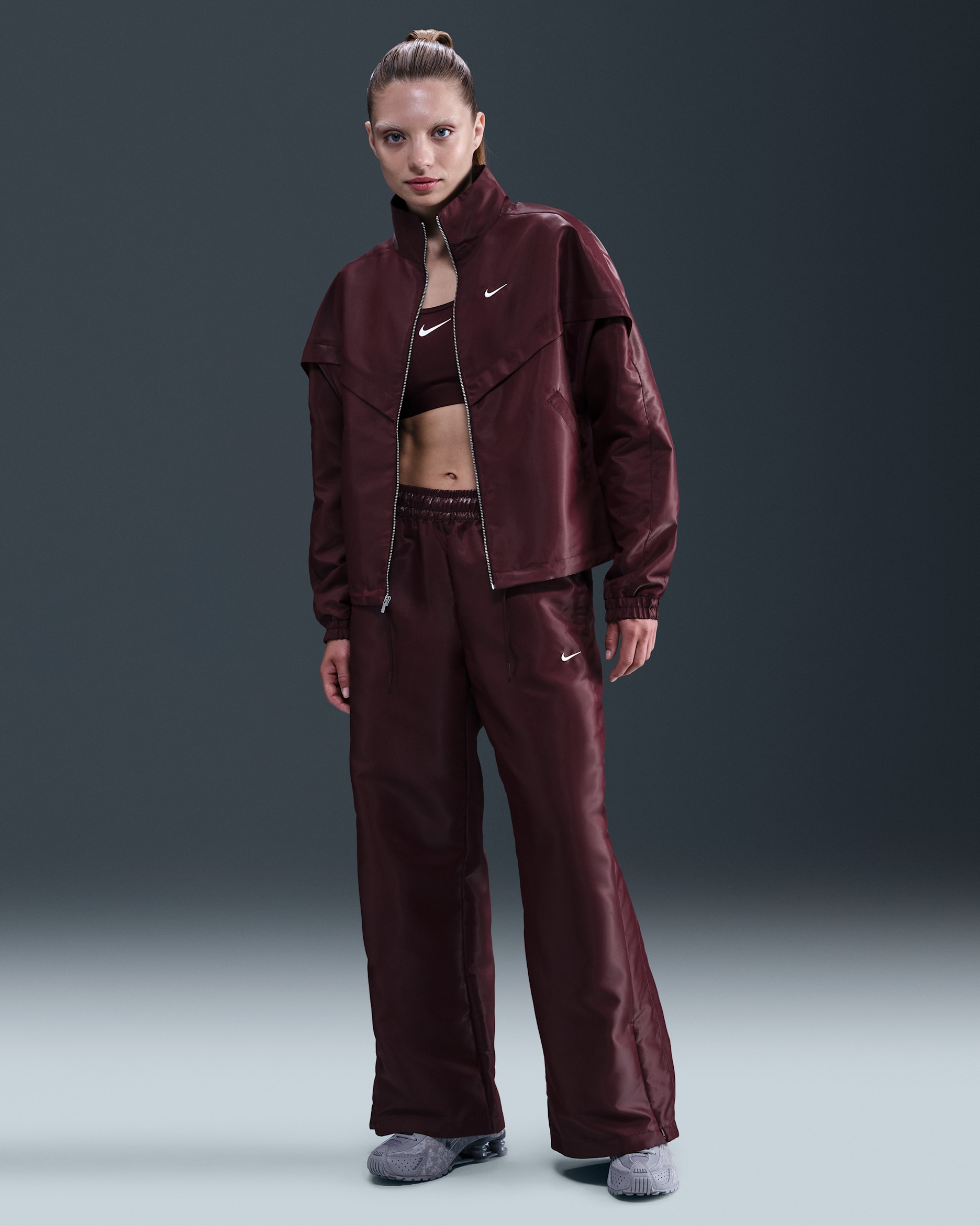 Pants brillantes para mujer Nike Sportswear Windrunner - Burdeos enérgico/Vela