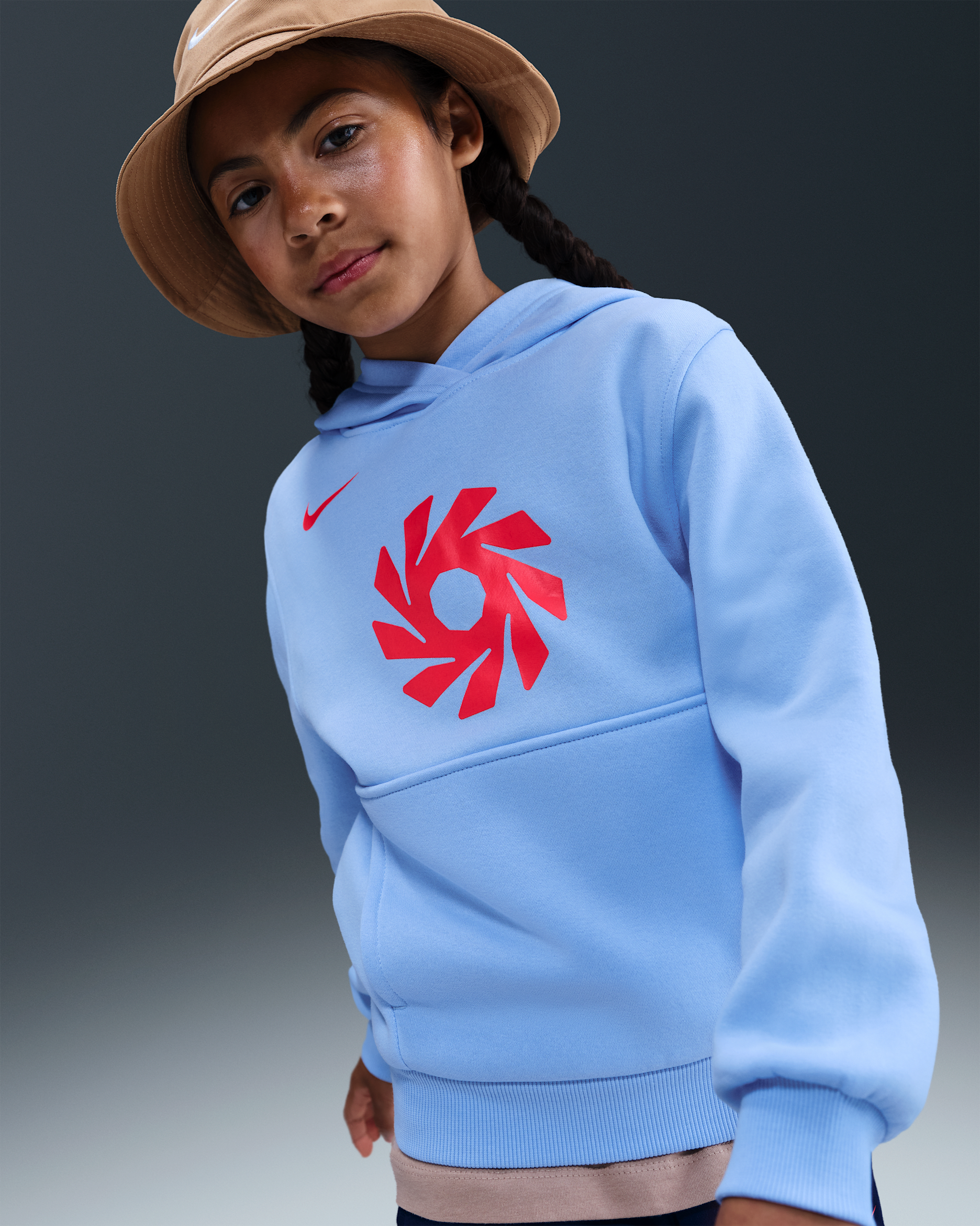 Felpa da calcio con cappuccio Erling Haaland Club Fleece – Ragazzo/a - Royal Tint/Bright Crimson