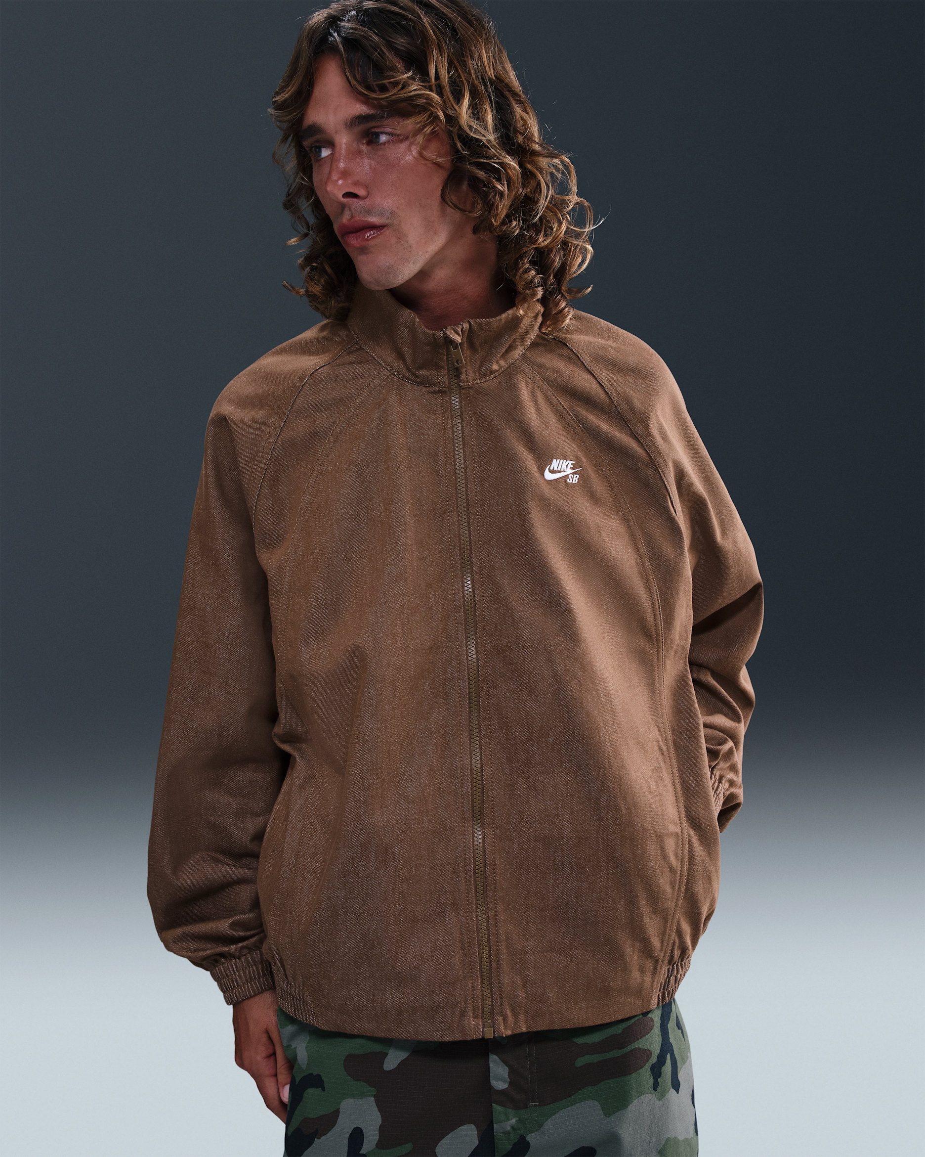 Nike SB Chaqueta deportiva con cremallera completa - Mosswood Brown/Blanco