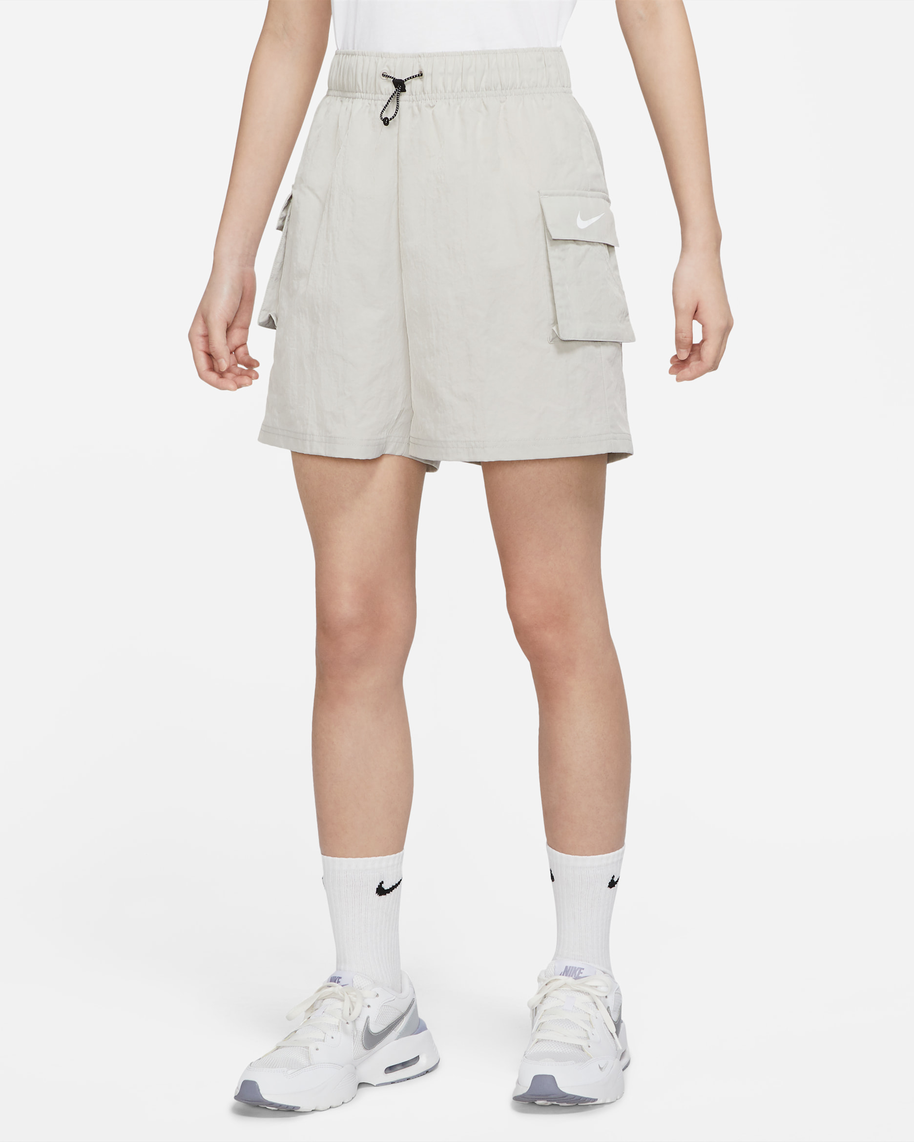 Nike Sportswear Essential 女款梭織高腰短褲 - Light Iron Ore/白色