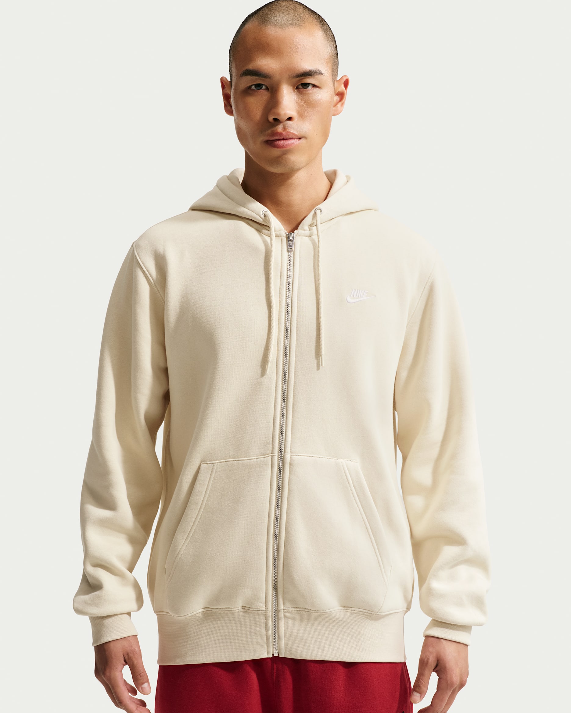 Nike Club Men's Full-Zip Fleece Hoodie - Light Khaki/Light Khaki/White