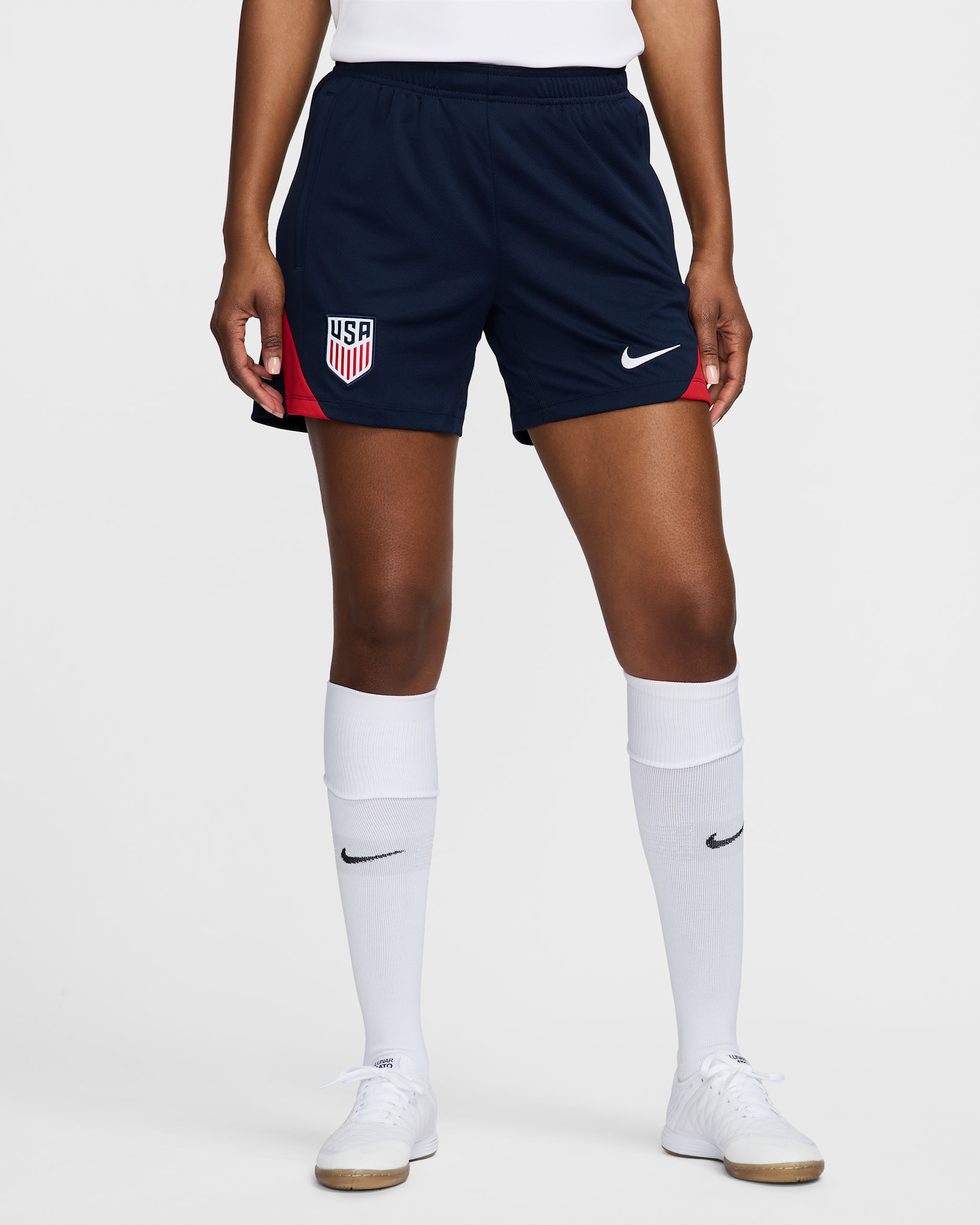 USMNT Strike Women's Nike Dri-FIT Soccer Knit Shorts - Obsidian/Sport Red/White