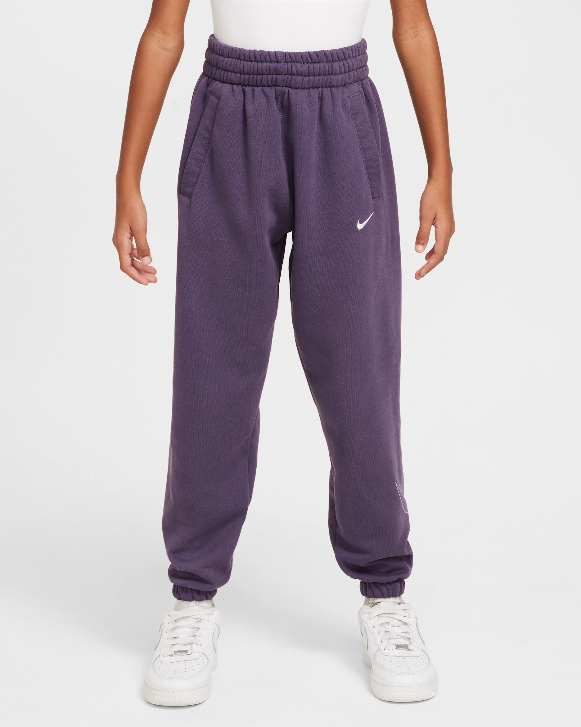 Nike Sportswear Club Fleece Older Kids' (Girls') Loose Trousers - Dark Raisin/Metallic Silver