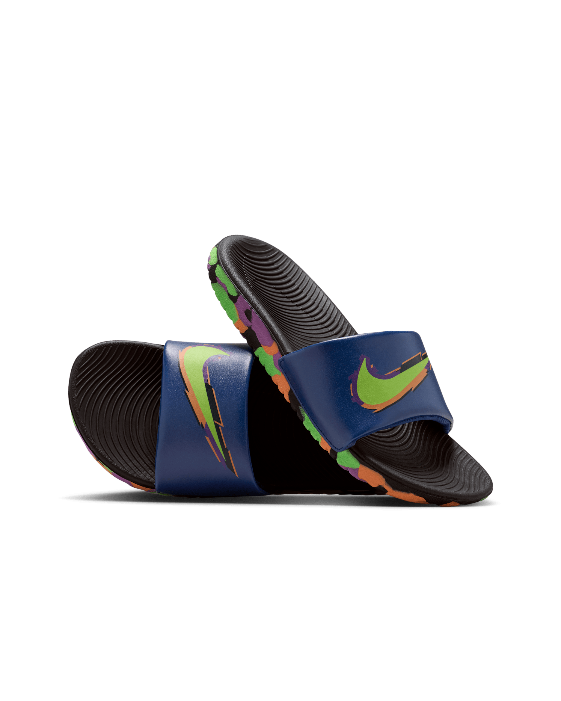 나이키 카와 SE 리틀키즈/주니어 슬라이드 - 블랙/블루 보이드/마라케시/그린 스트라이크
