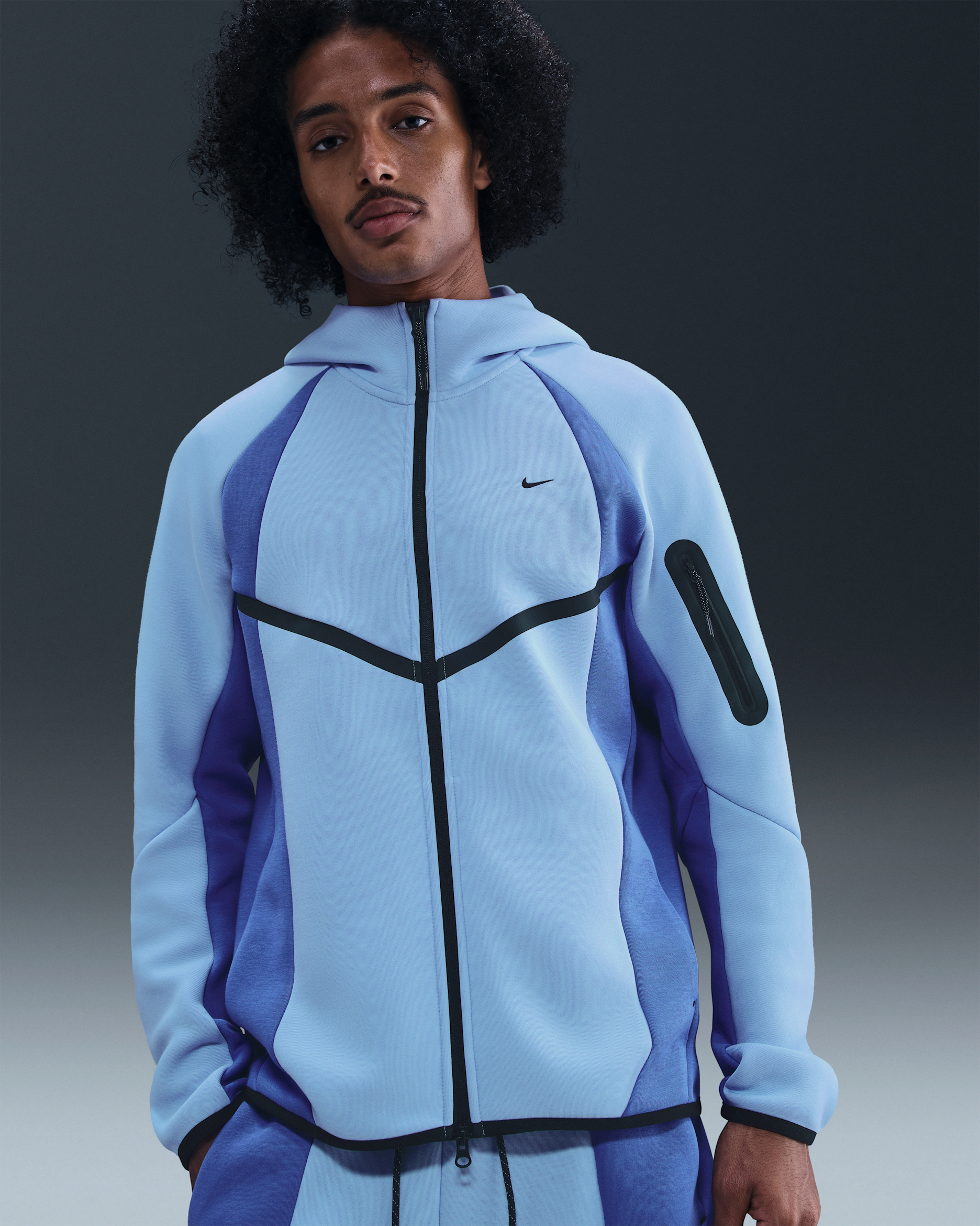 Veste à zip en Fleece Nike Tech Windrunner à couleurs contrastées pour homme - Aluminum/Comet Blue/Noir