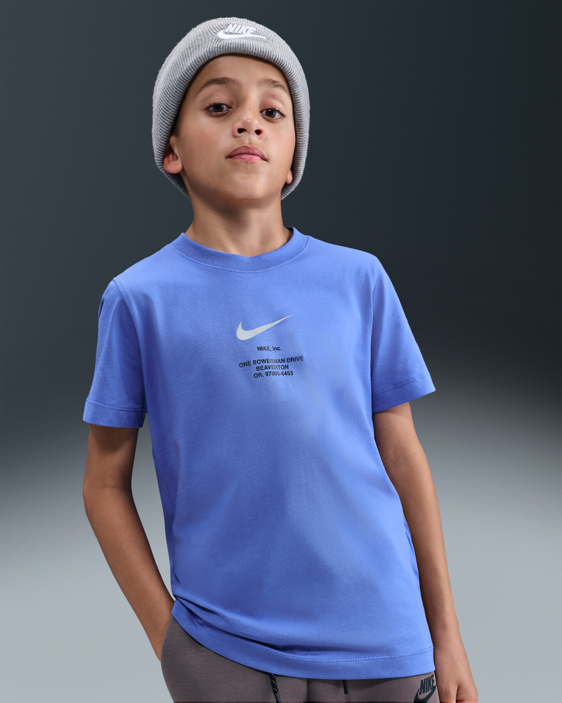Nike Sportswear Older Kids' (Boys') T-Shirt - Comet Blue/Light Smoke Grey