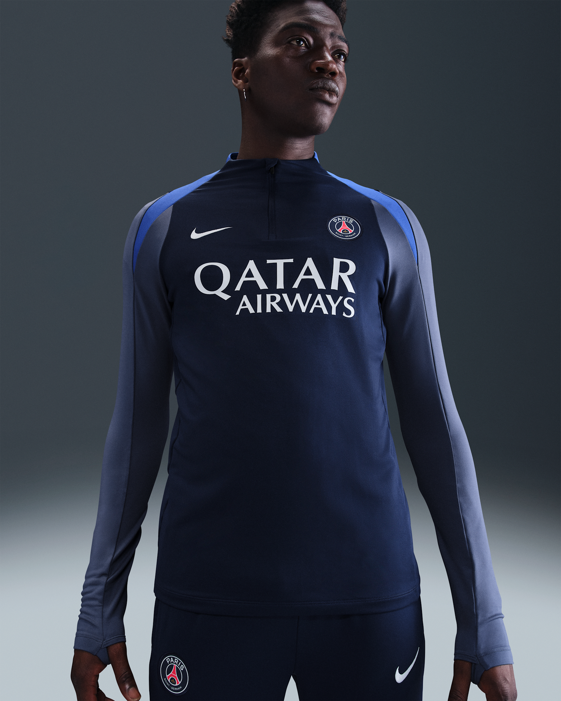Paris Saint-Germain Strike Nike Dri-FIT-fodboldtræningstrøje til mænd - Midnight Navy/Diffused Blue/Hyper Royal/hvid