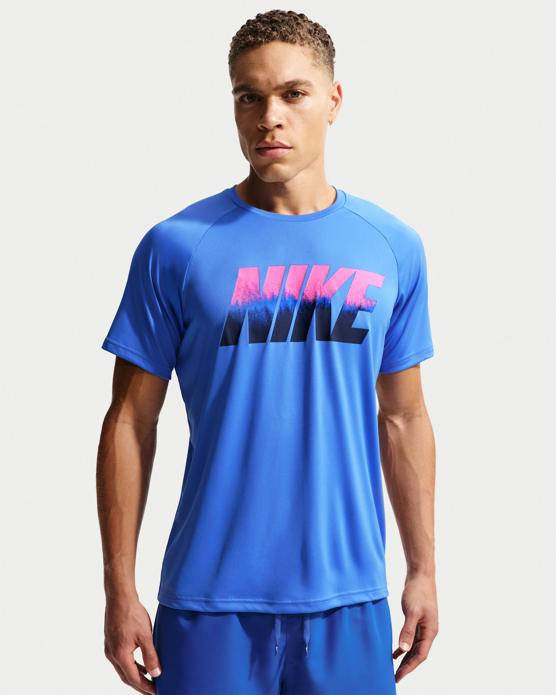 나이키 스윔 하이드로가드 남성 드라이 핏 UV 반팔 탑 - 블루 크리스털/핑크 글로우/미드나이트 네이비/미드나이트 네이비