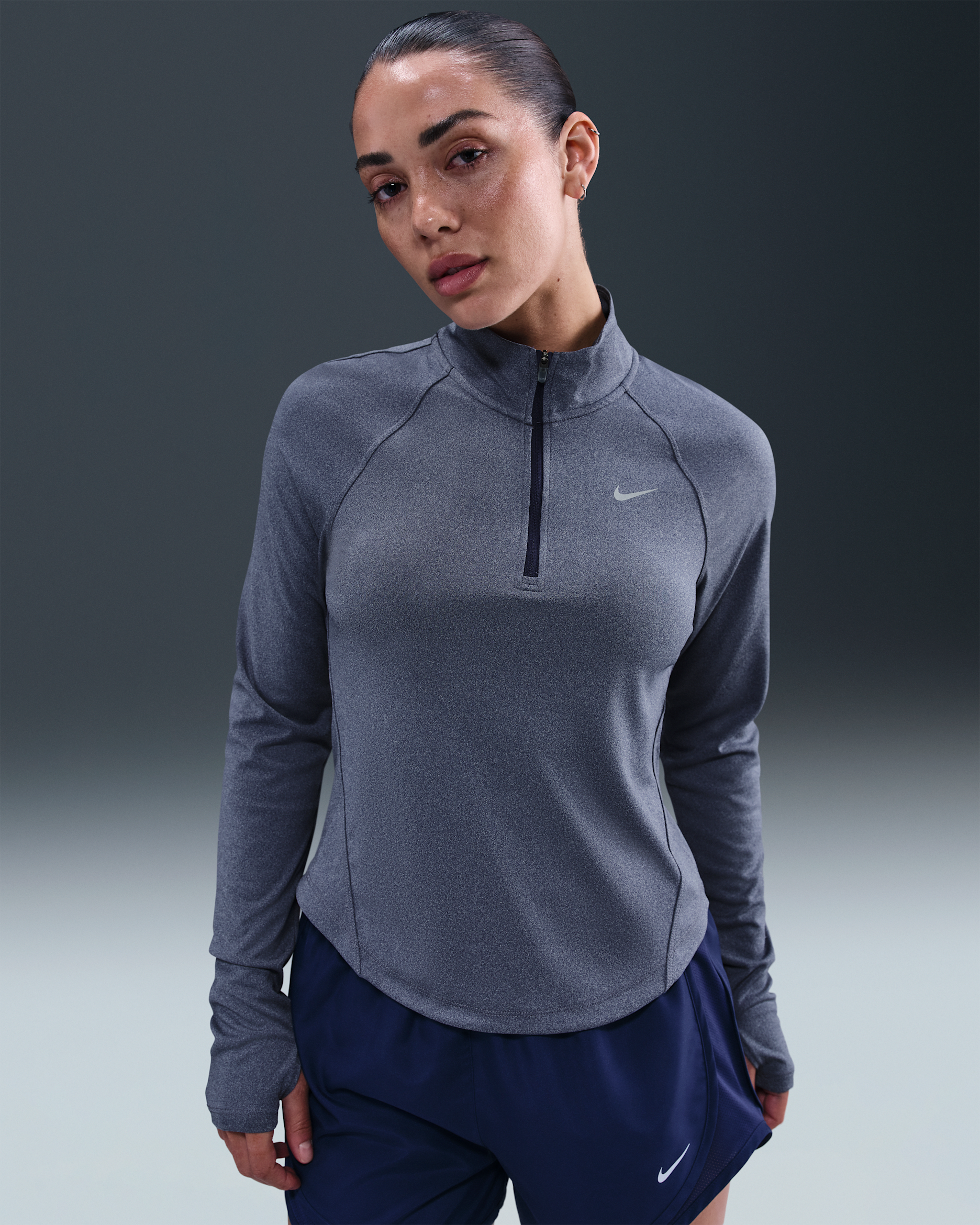 Nike Tempo Dri-FIT hardlooptop met korte rits voor dames - Midnight Navy/Heather