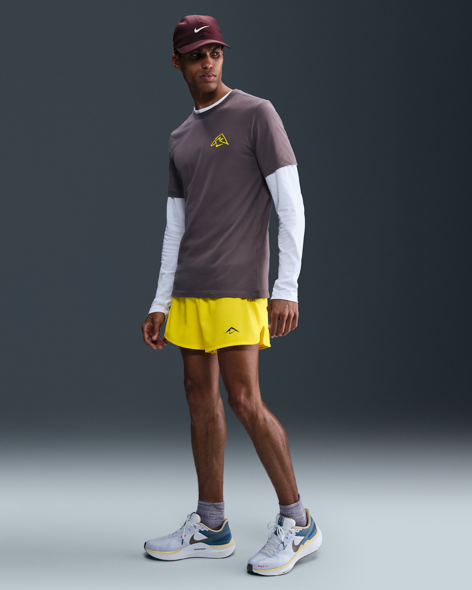 Nike Trail Second Sunrise Men's 5" Dri-FIT ADV Brief-Lined Running Shorts - Lightning/Lightning/Desert Khaki/Black