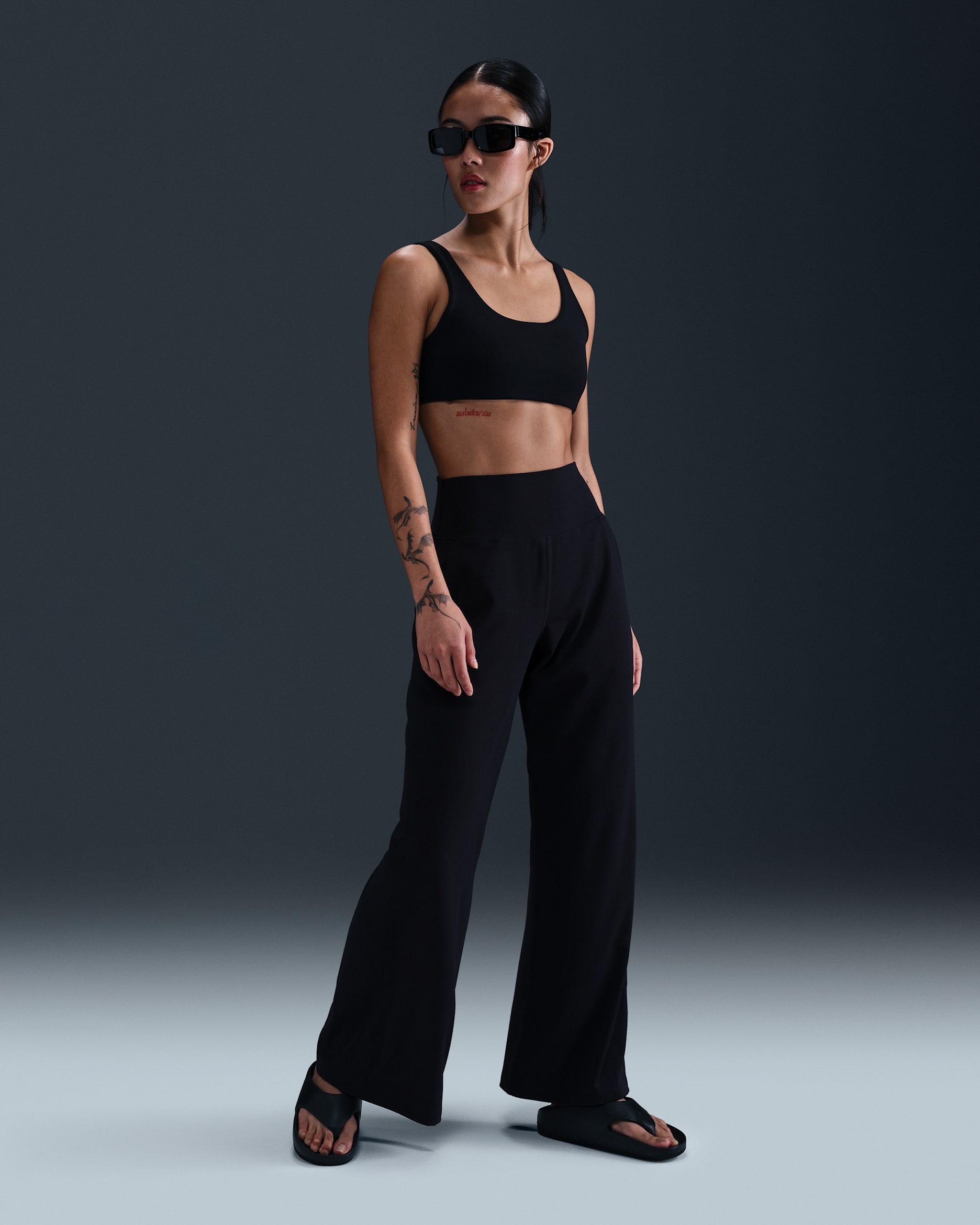 กางเกงขายาวทรงขากว้างเอวสูงผู้หญิง Dri-FIT Nike Zenvy - ดำ/ดำ
