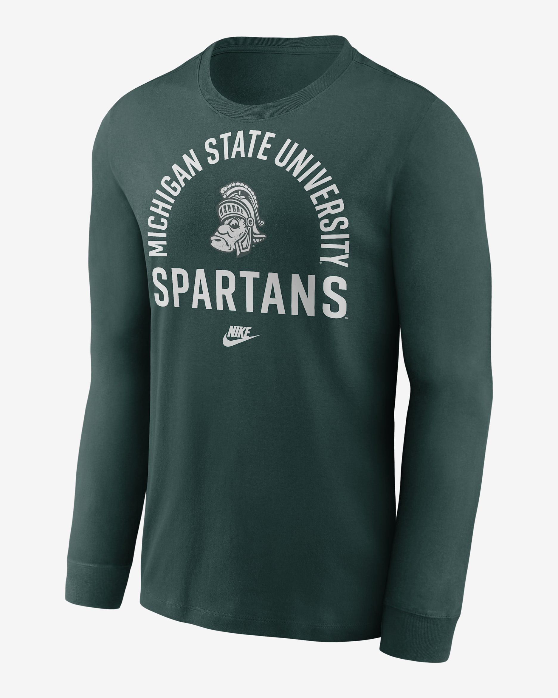 Playera de manga larga universitaria Nike para hombre Michigan State Legacy Arched Logo - Verde