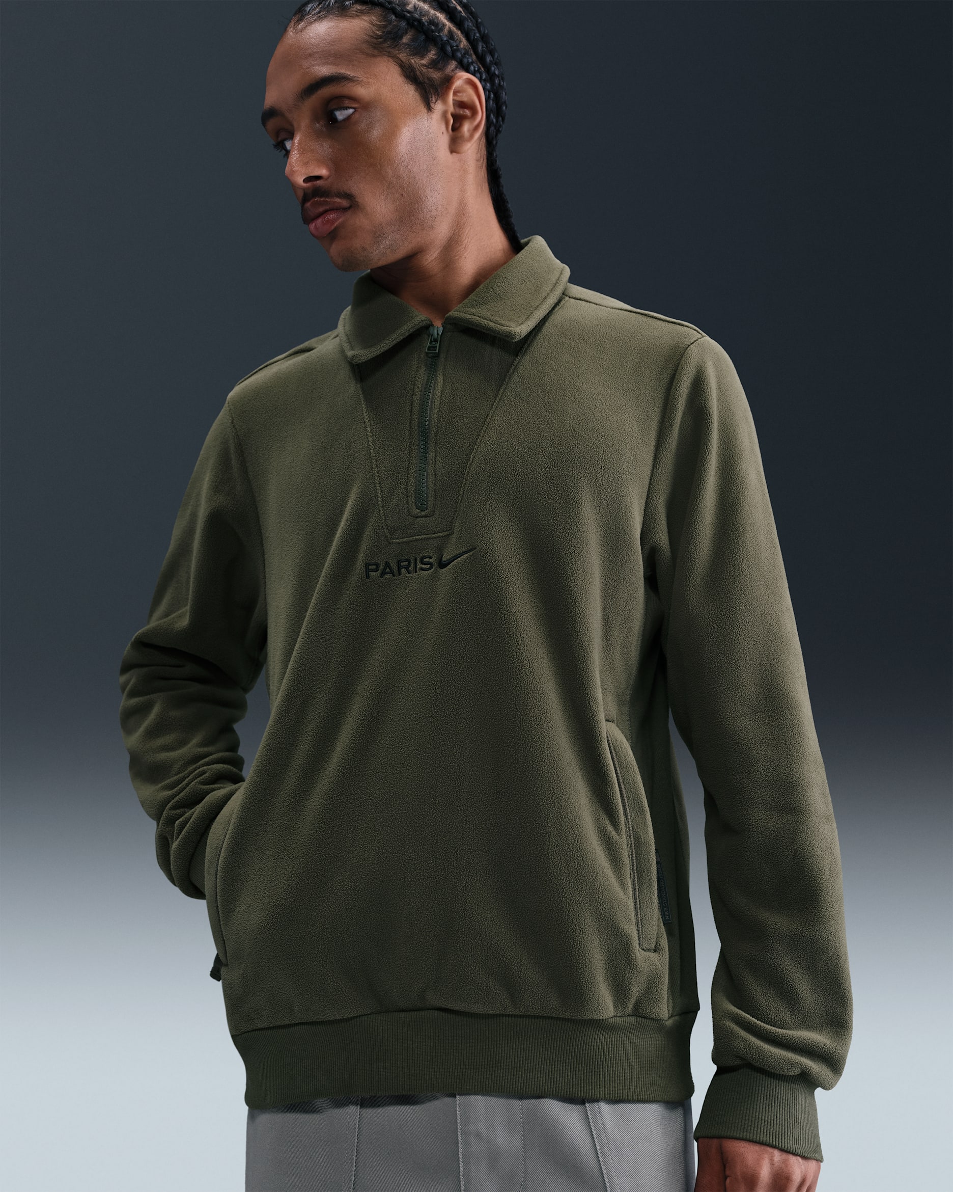 Paris Saint-Germain Culture of Football Men's Nike Therma-FIT Winterised Football Top - Cargo Khaki/Black