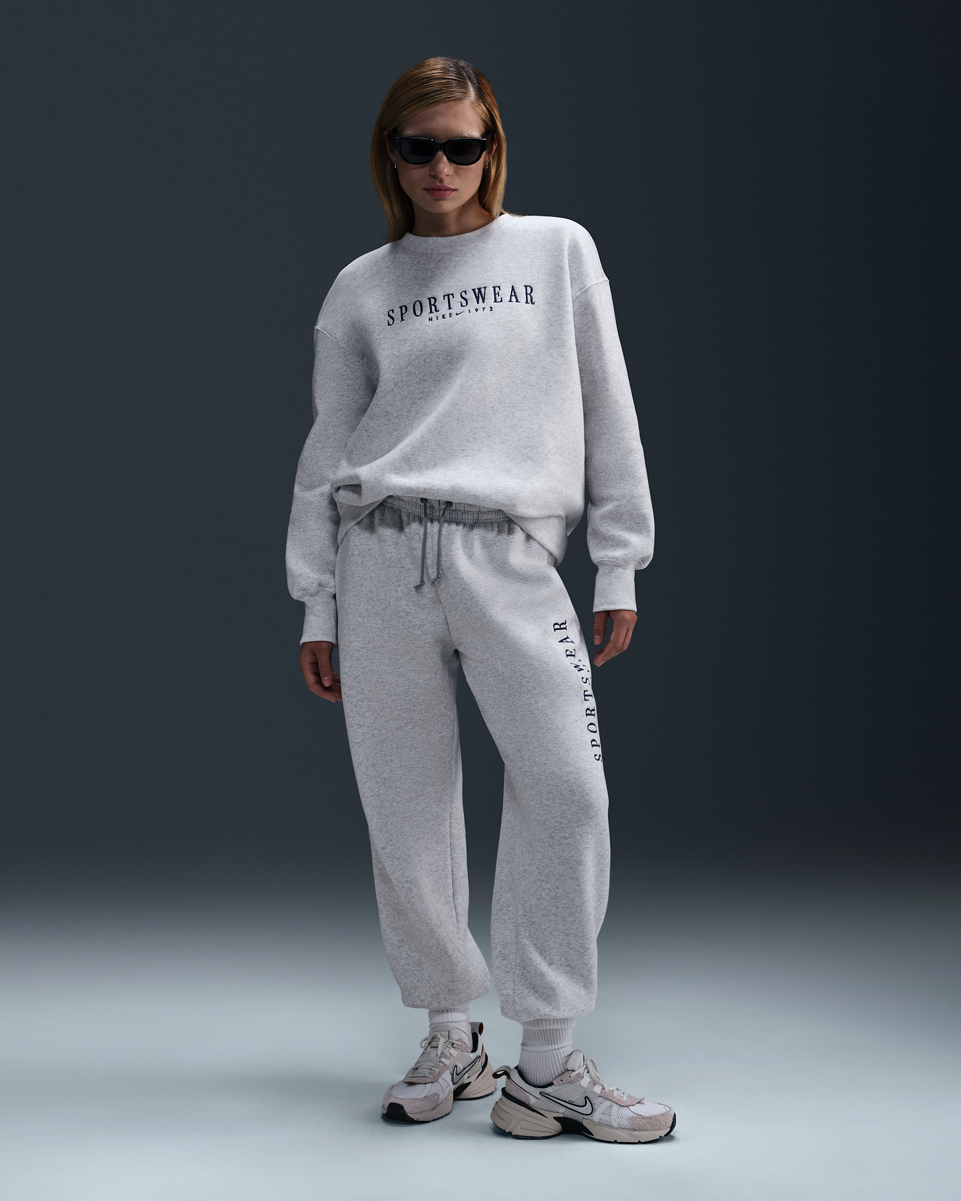 Nike Sportswear Phoenix Fleece Women's High-Waisted Oversized Sweatpants - Birch Heather/Deep Royal Blue