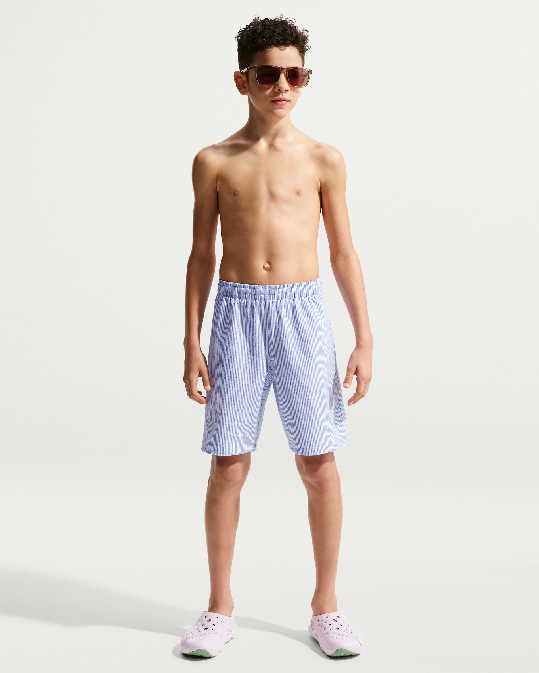 Nike Swim Breaker Big Kids' (Boys') Ripple Texture 7" Brief-Lined Volley Short - Blue Crystal