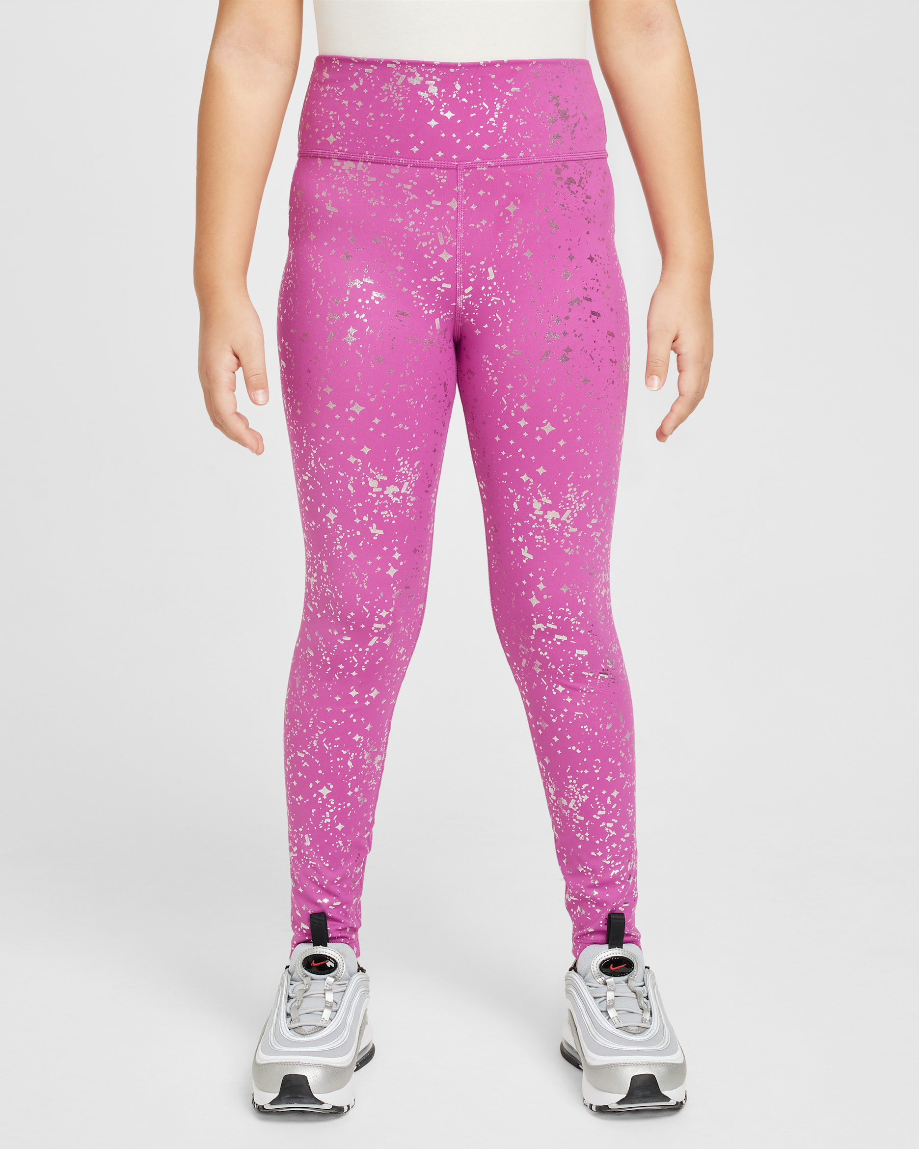 Leggings Dri-FIT de tiro alto para niña talla grande Nike One - Fucsia cálido/Plata metalizado