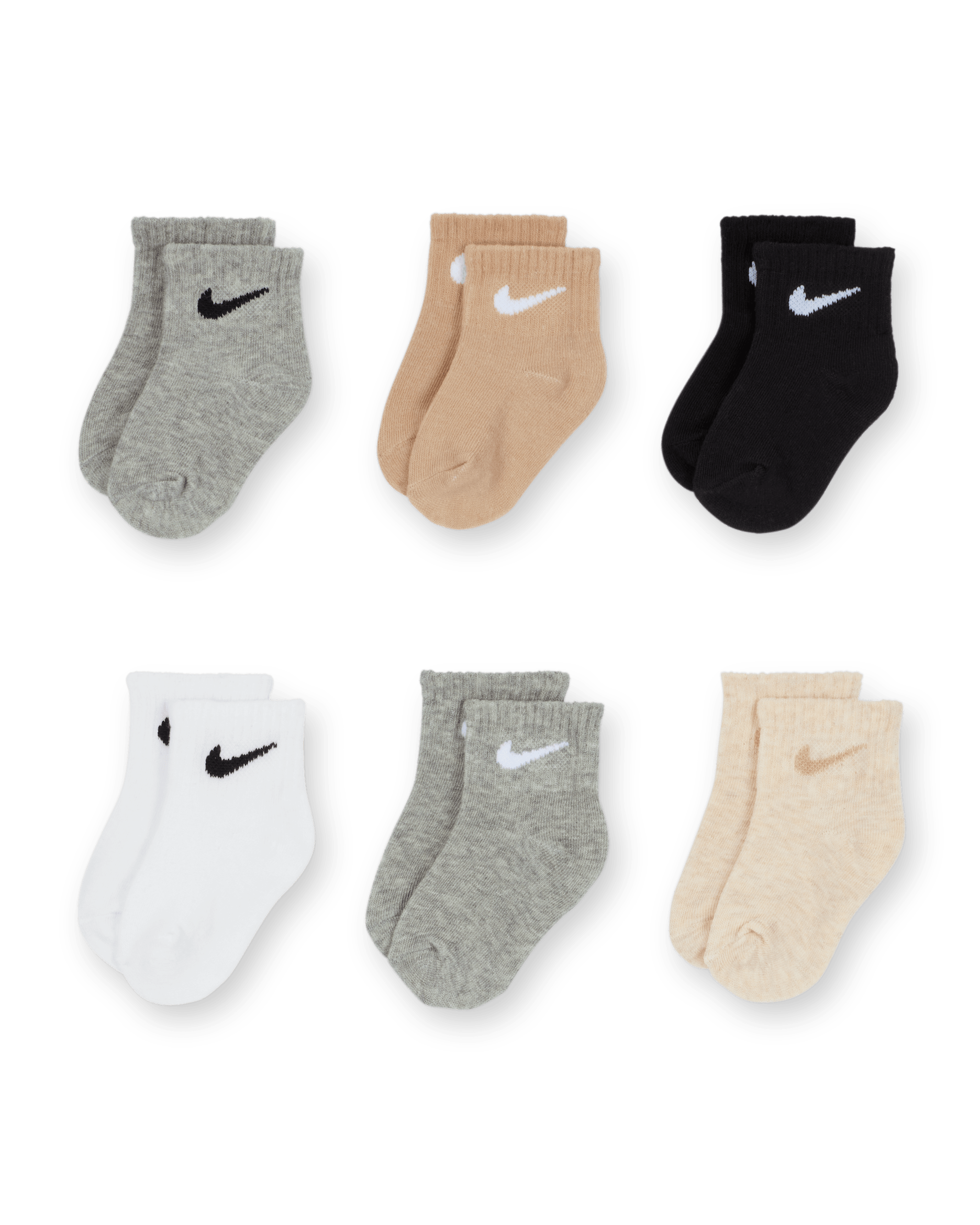 Nike Swoosh Baby/Toddler Ankle Socks (6 Pairs) - Dark Grey Heather