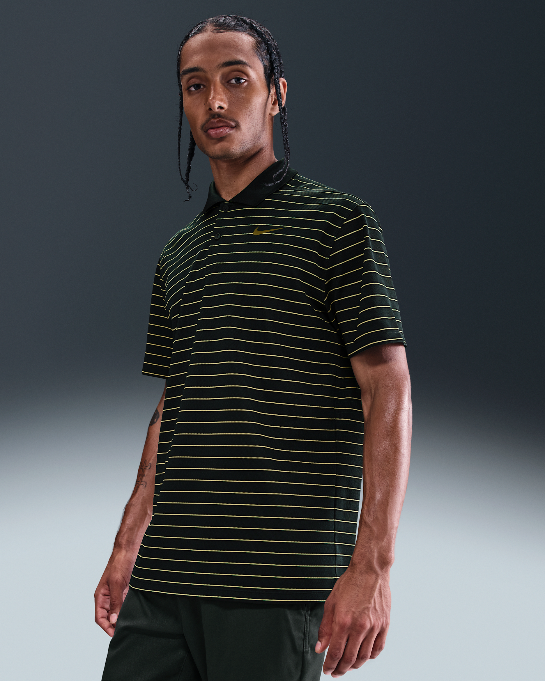 Ανδρική ριγέ μπλούζα πόλο για γκολφ Nike Dri-FIT Victory - Night Forest/Olive Flak