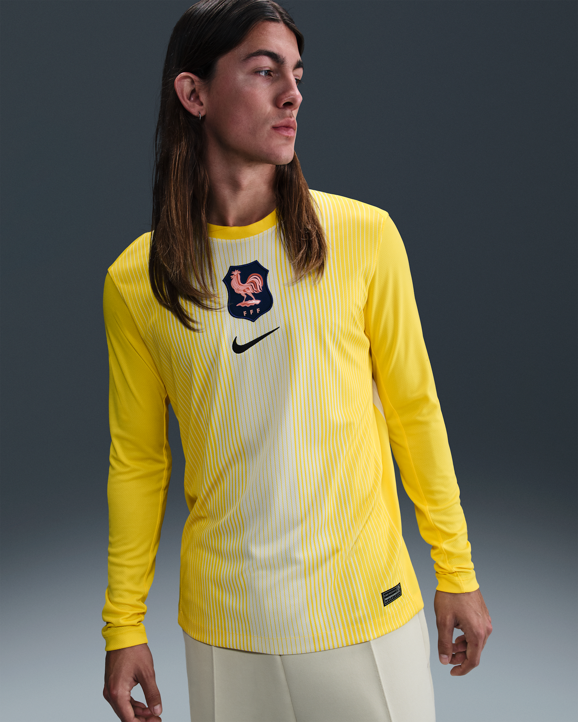 FFF 2025/26 Stadium Goalkeeper Men's Nike Dri-FIT Football Replica Long-Sleeve Shirt - Lightning/Coconut Milk/Black