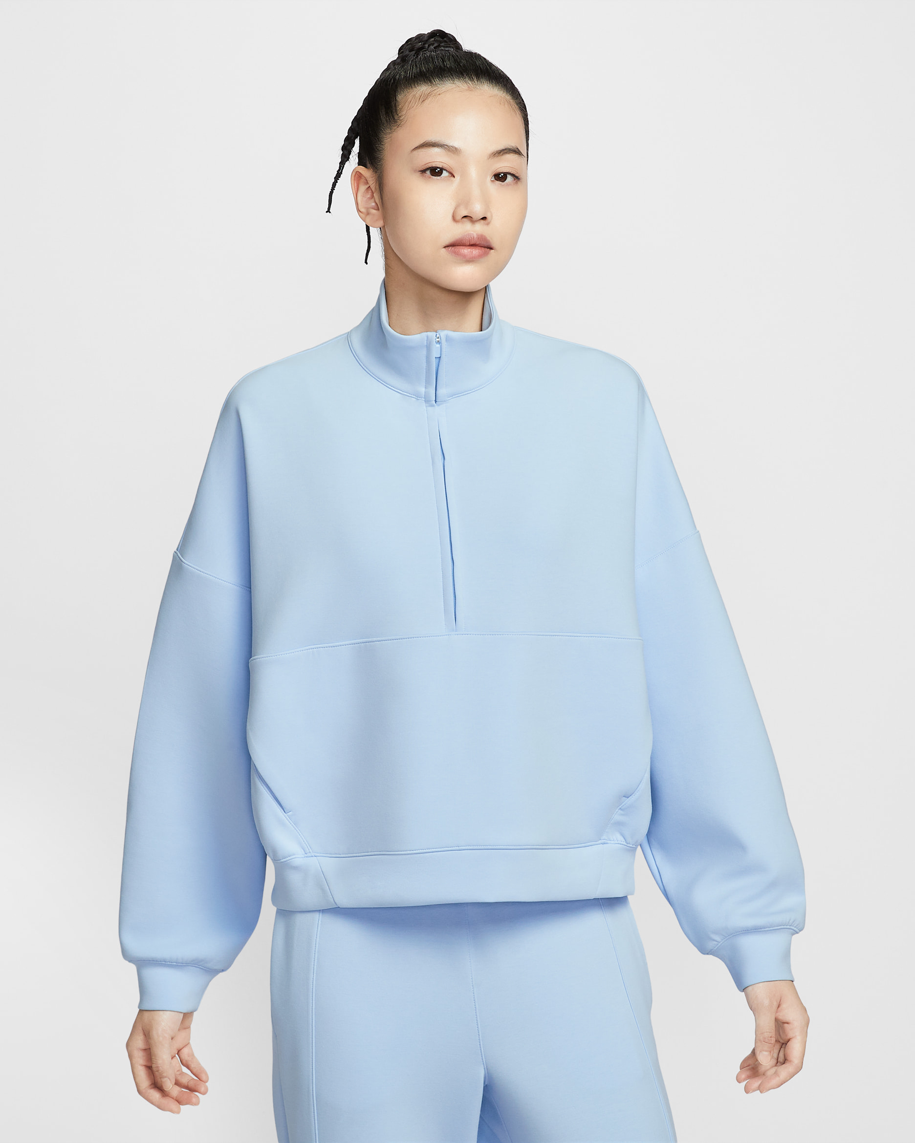 나이키 24.7 임파서블리소프트 여성 드라이 핏 오버사이즈 하프집 탑 - 셀러스틴 블루/사이킥 블루