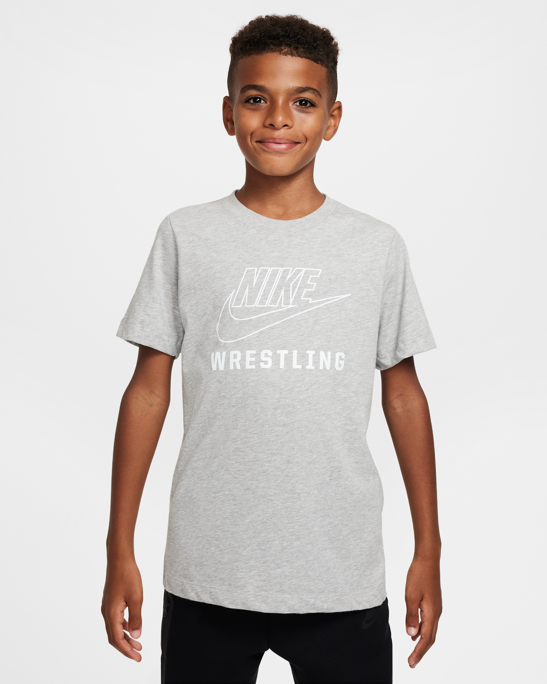 Playera de lucha para niños talla grande Nike Swoosh - Gris oscuro jaspeado