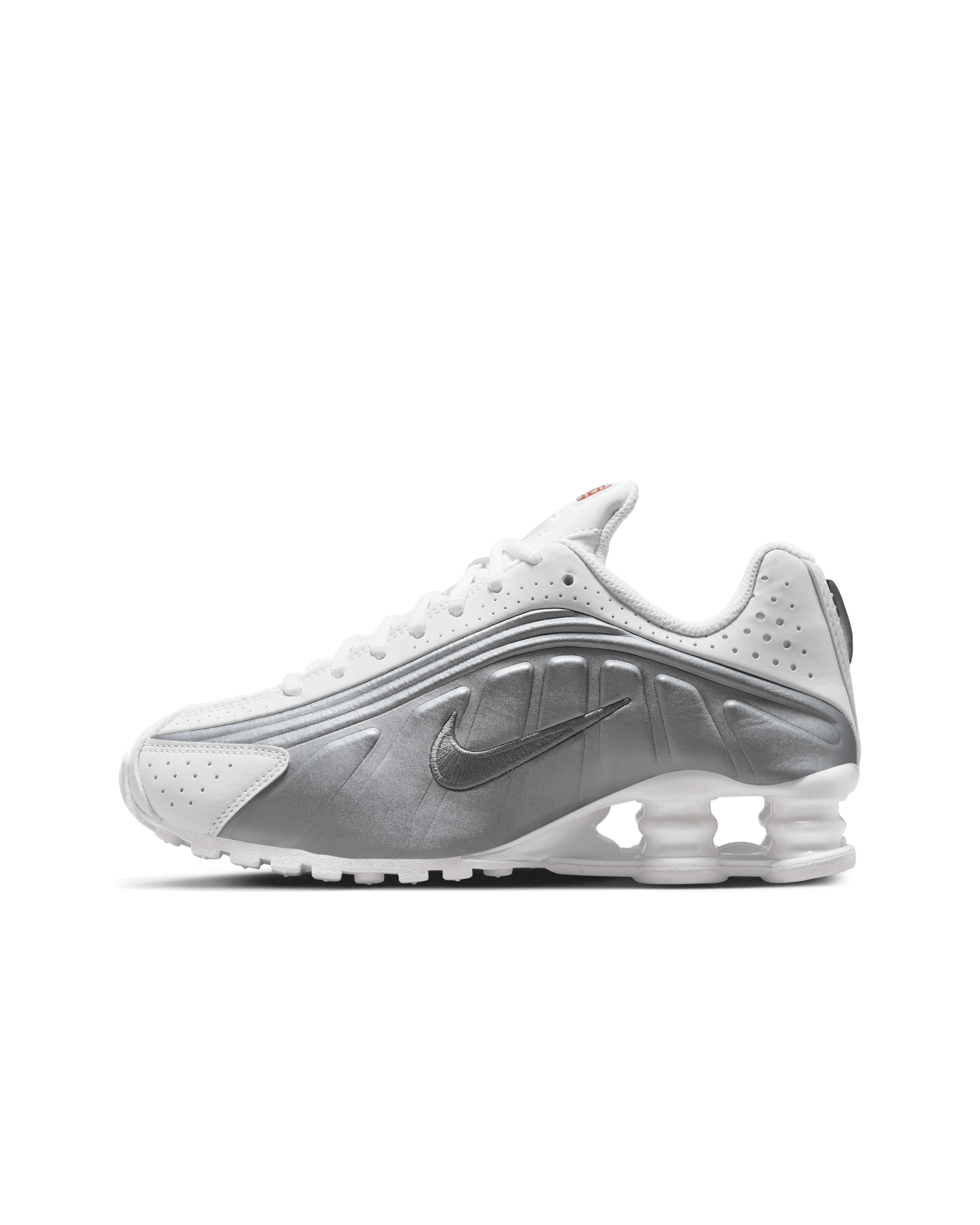 Nike Shox R4 Older Kids' Shoes - White/White/Bright Crimson/Metallic Silver