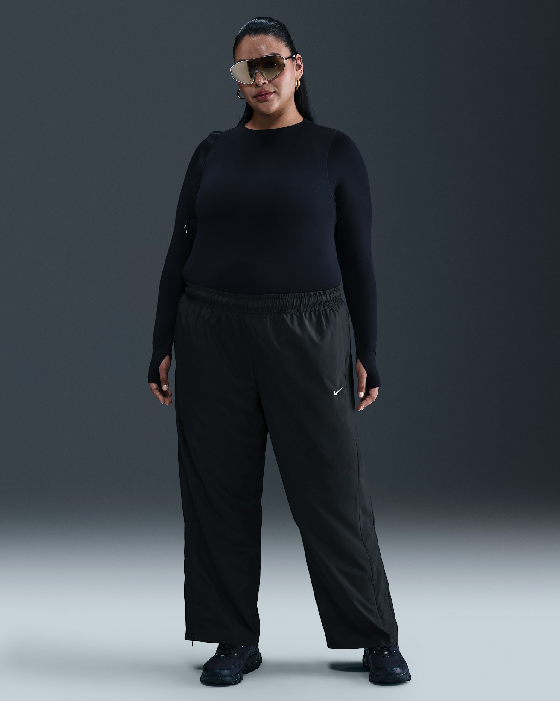 Nike Sportswear Classic Women's Mid-Rise Open-Hem Pants (Plus Size) - Black/Sail