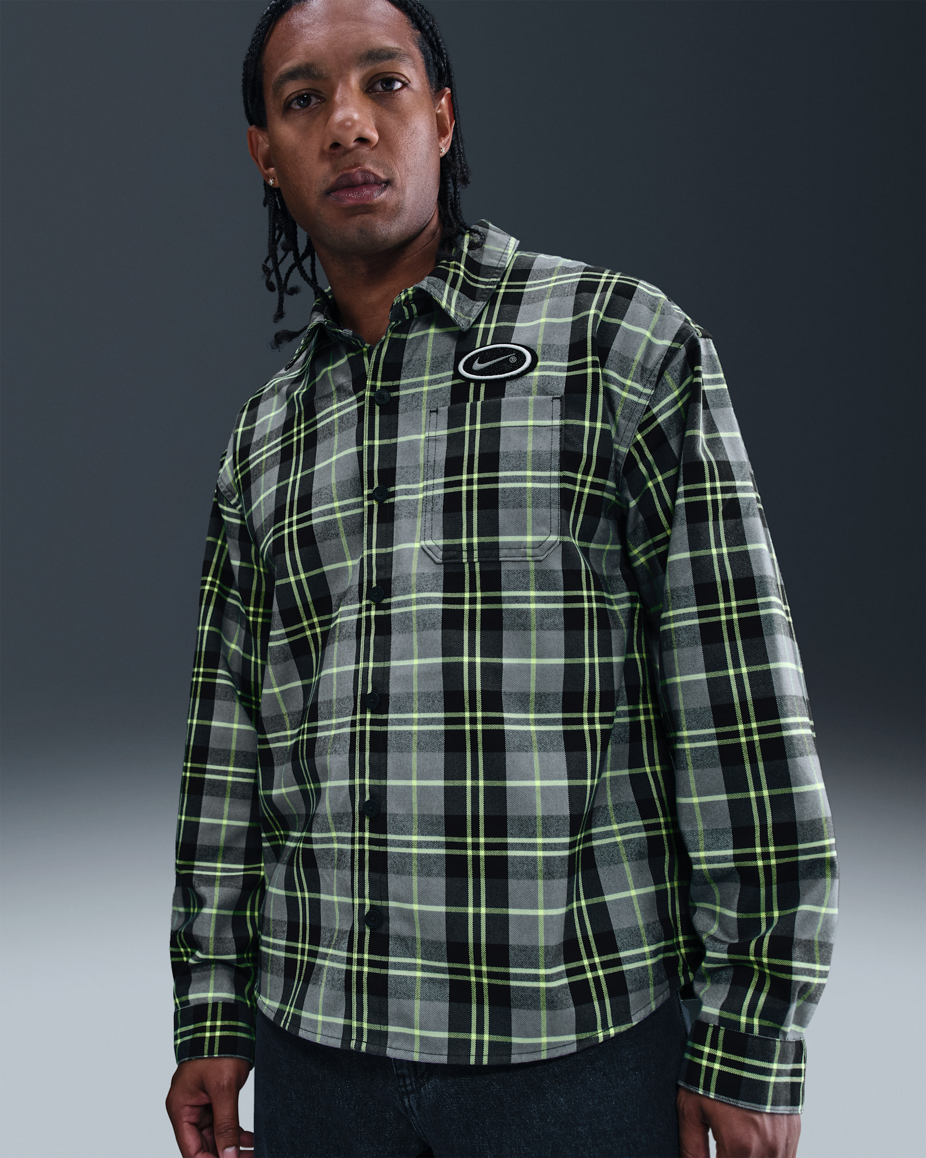 Nike SB x Eric Koston Skate Flannel - Dark Smoke Grey/Volt
