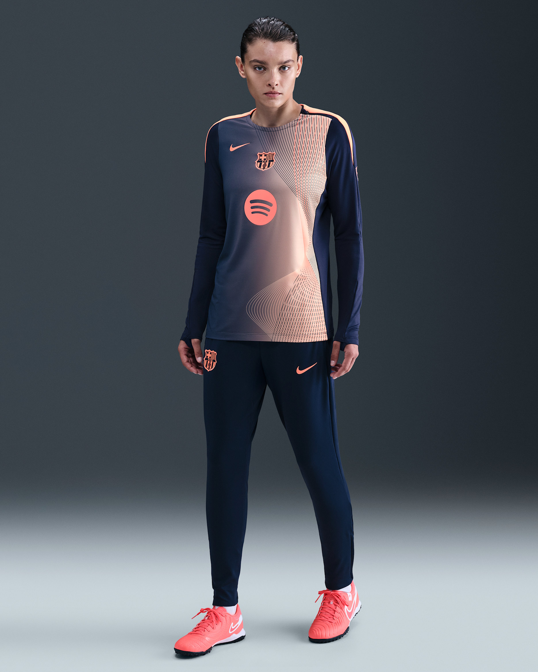 F.C. Barcelona Strike Third Women's Nike Dri-FIT Total 90 Football Knit Pants - Midnight Navy/Bright Mango/Bright Mango