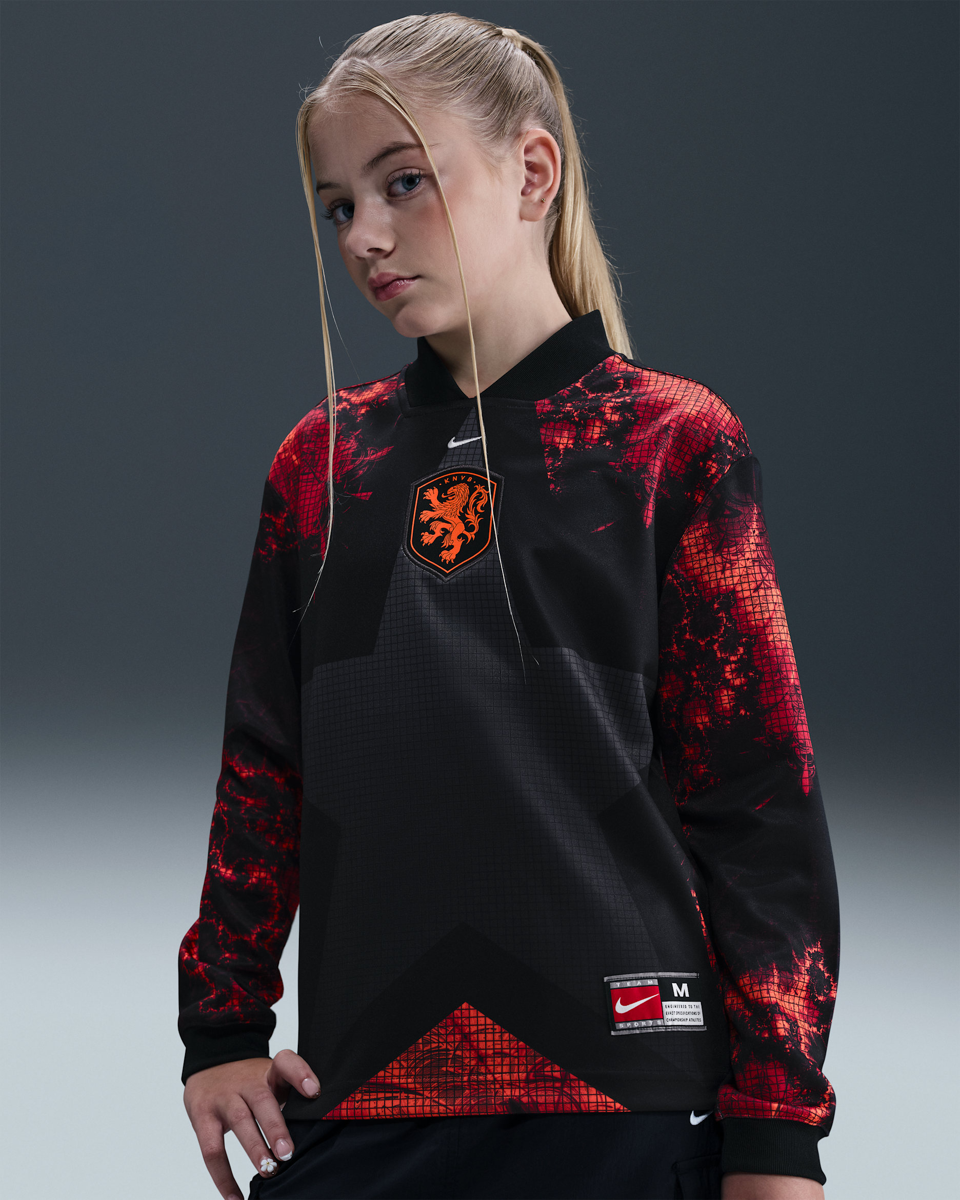 Niederlande Goalkeeper Nike Dri-FIT Fußballtrikot (ältere Kinder) - Schwarz/Hyper Crimson/Weiß