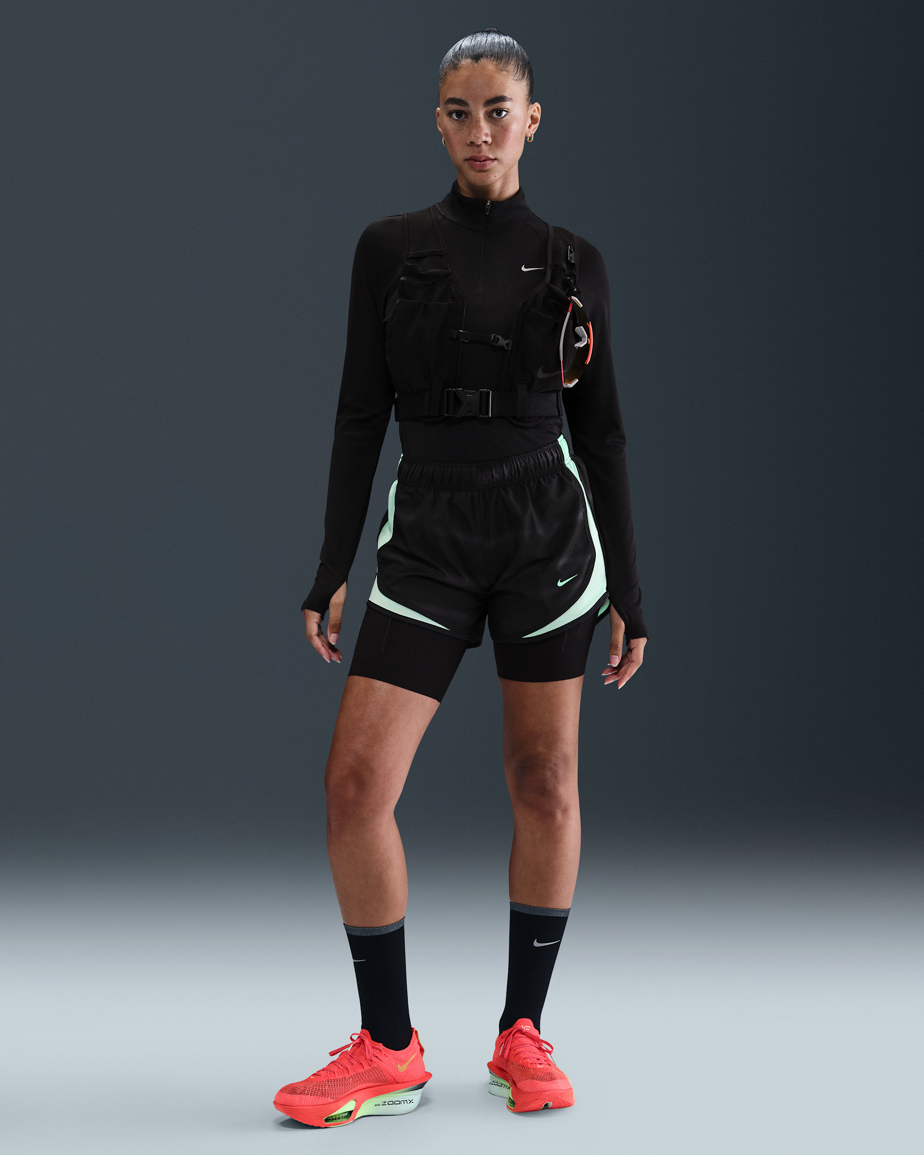 Nike Tempo Women's Dri-FIT Mid-Rise Brief-Lined Running Shorts - Thunder Grey/Black/Mint Foam