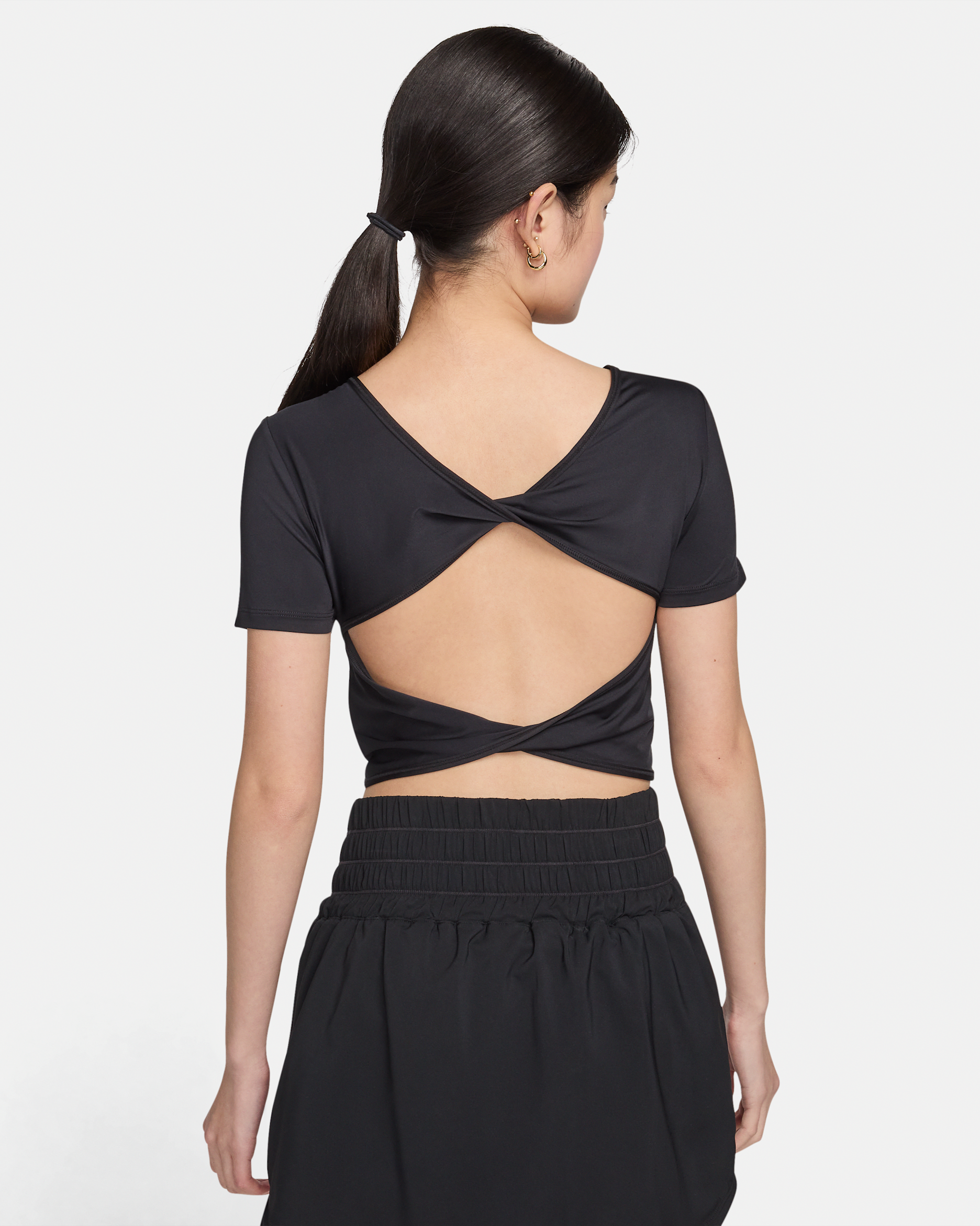 Nike One Classic Women's Dri-FIT Short-Sleeve Cropped Twist Top - Black/Black