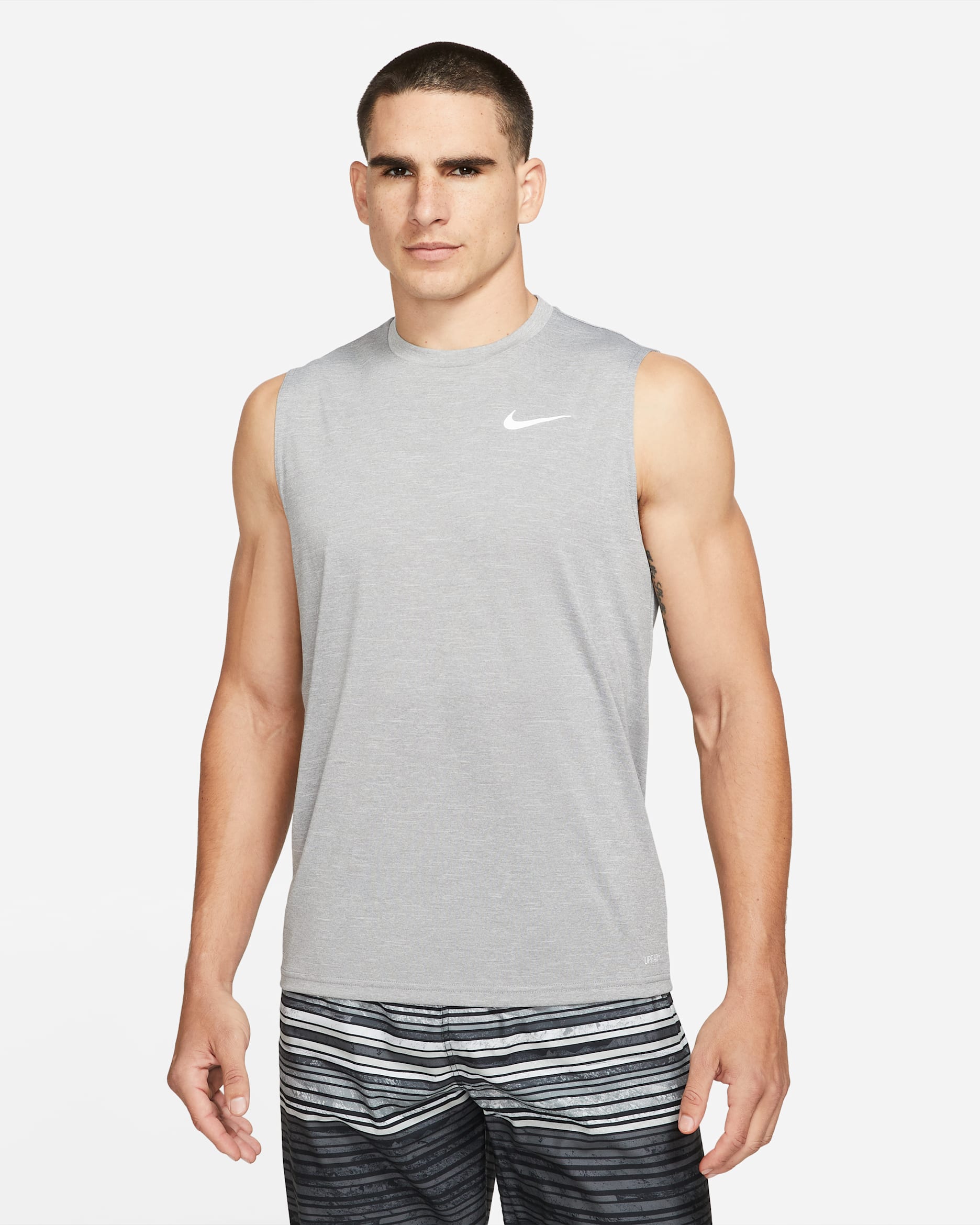 Camiseta sin mangas para hombre Nike Swim Hydroguard Essential - Gris partícula/Blanco