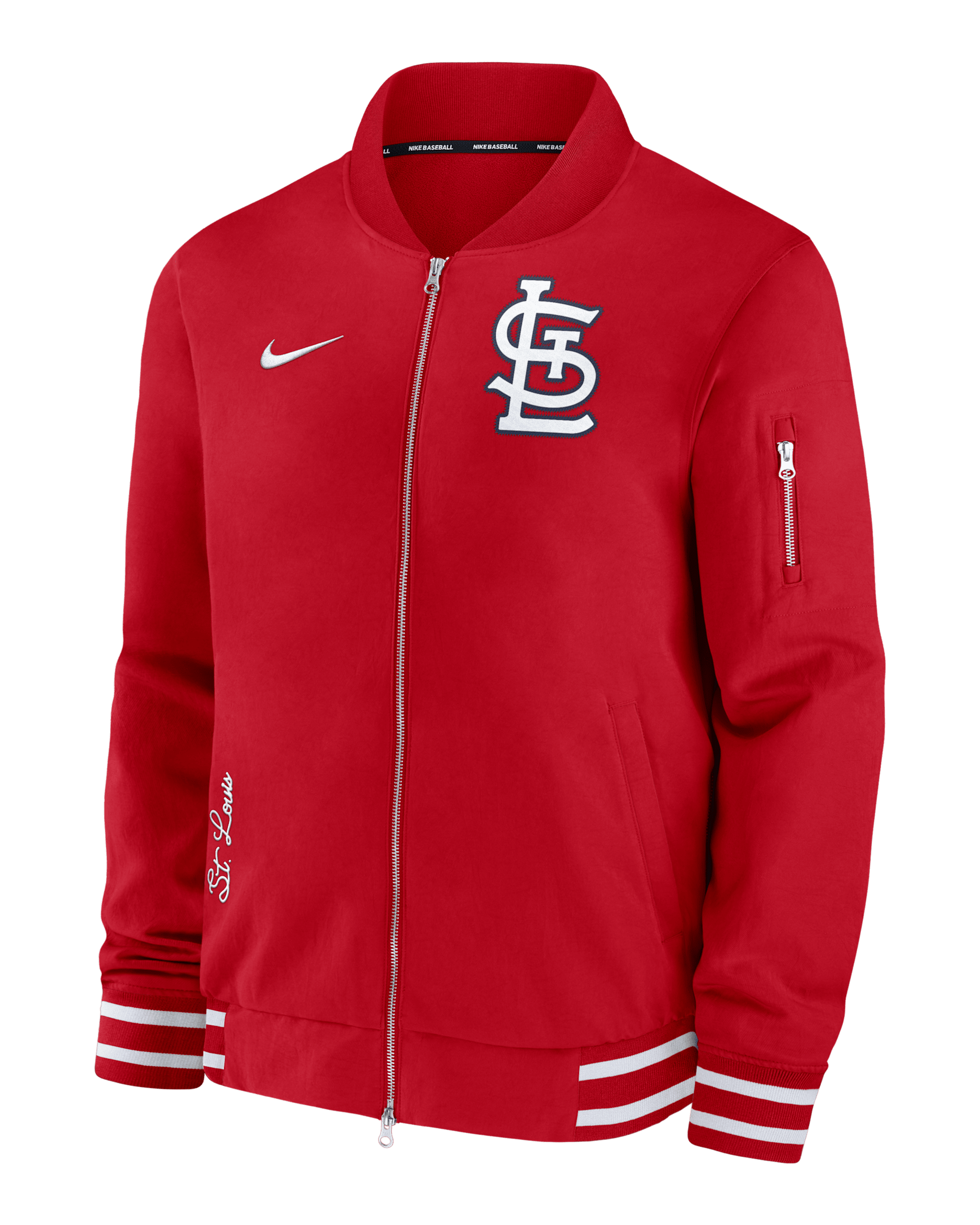 Chamarra bomber Nike de la MLB de cierre completo para hombre St. Louis Cardinals Authentic Collection - Rojo