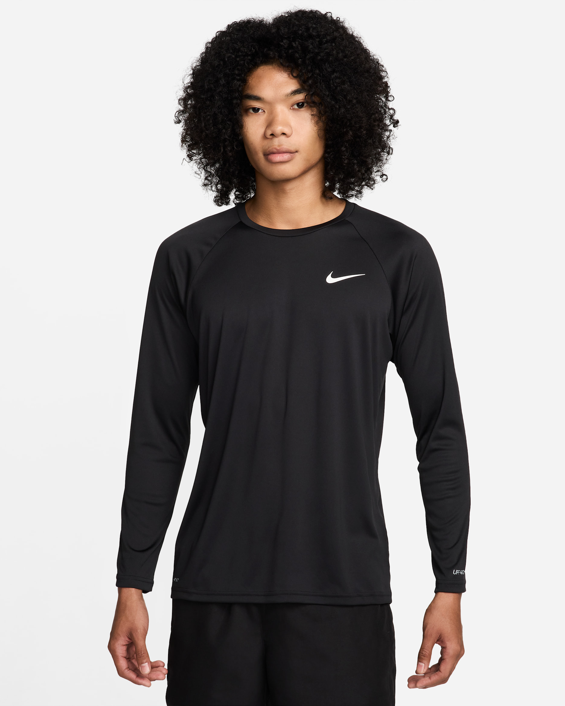 나이키 에센셜 남성 긴팔 하이드로가드 수영 셔츠 - 블랙/화이트
