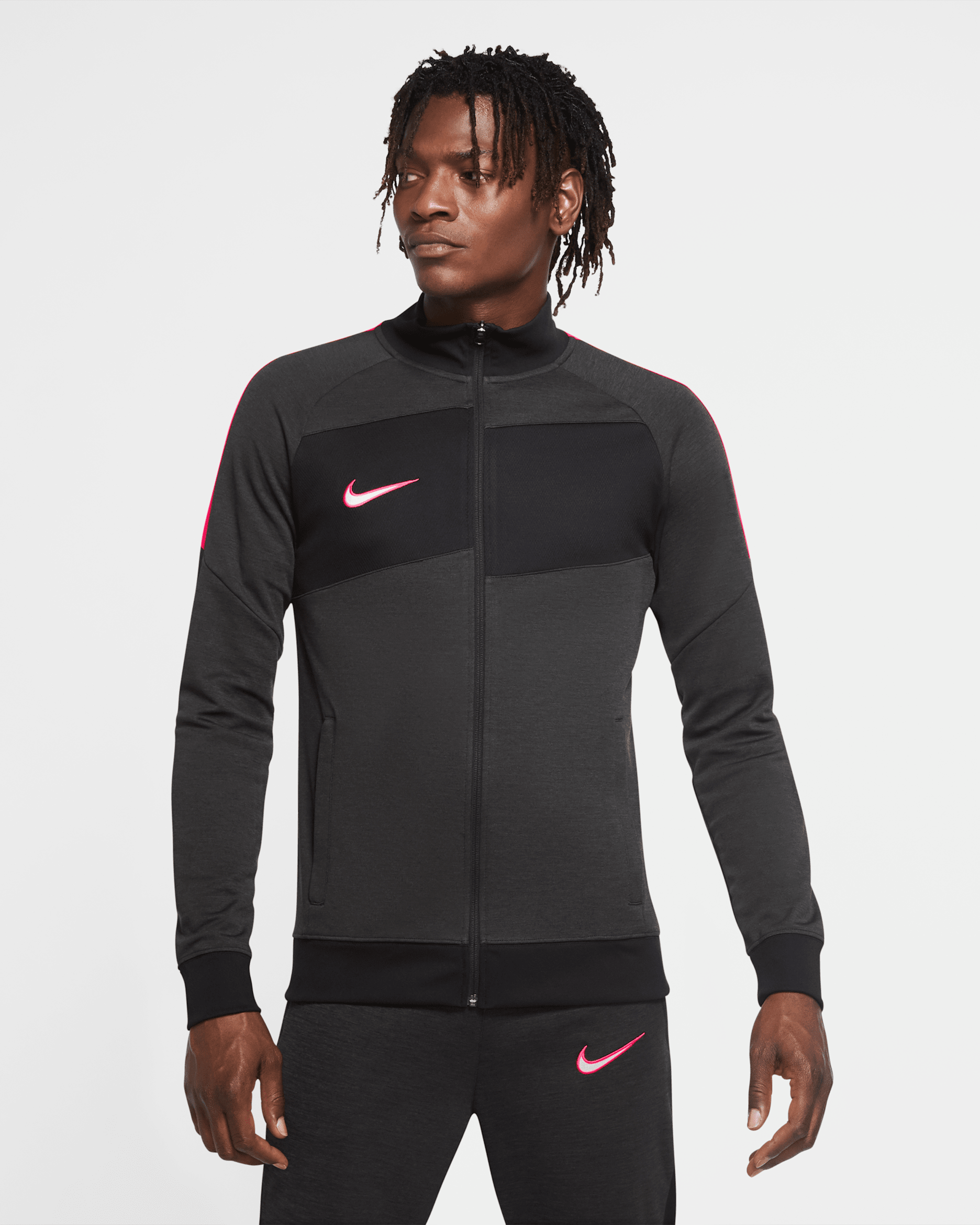 Nike Dri-FIT Academy Men's Knit Football Track Jacket - Dark Smoke Grey/Heather/Hyper Pink/Hyper Pink