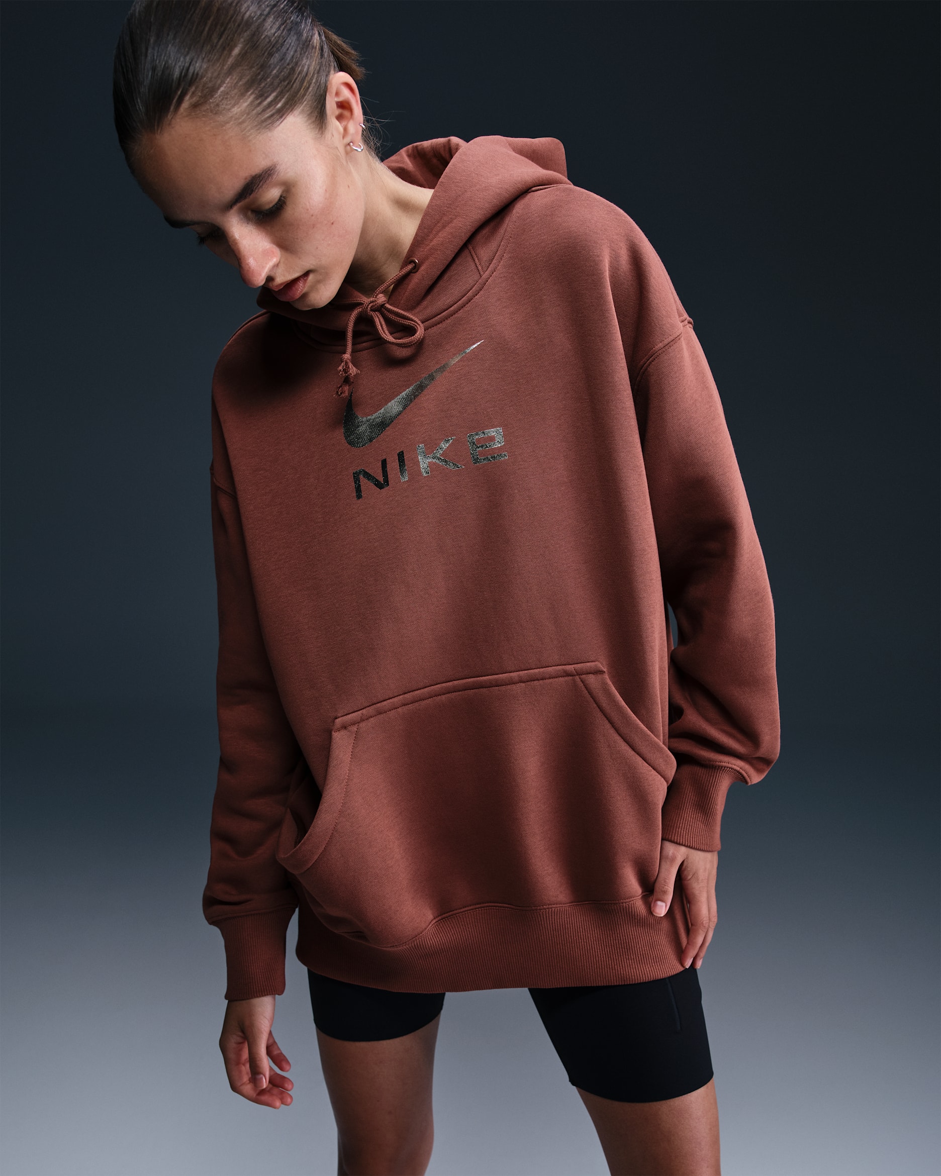 Nike Sportswear Phoenix Fleece Women's Oversized Pullover Graphic Hoodie - Red Sepia