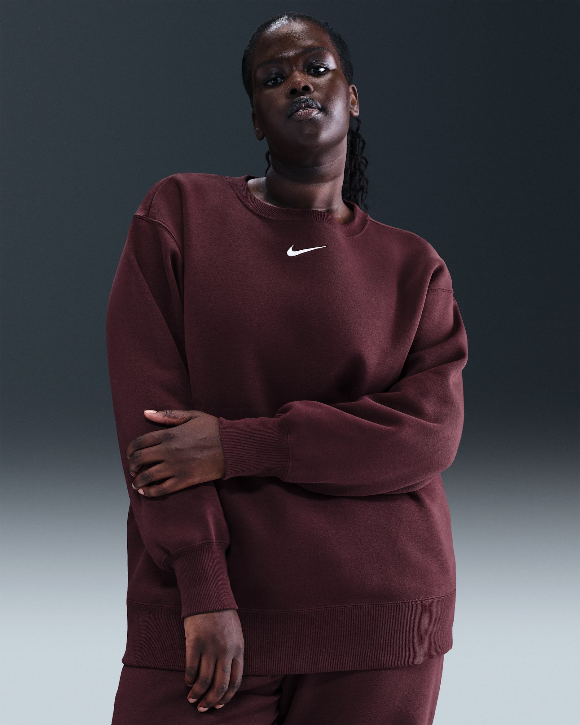Nike Sportswear Phoenix Fleece Women's Oversized Crew-Neck Sweatshirt (Plus Size) - Burgundy Crush/Sail